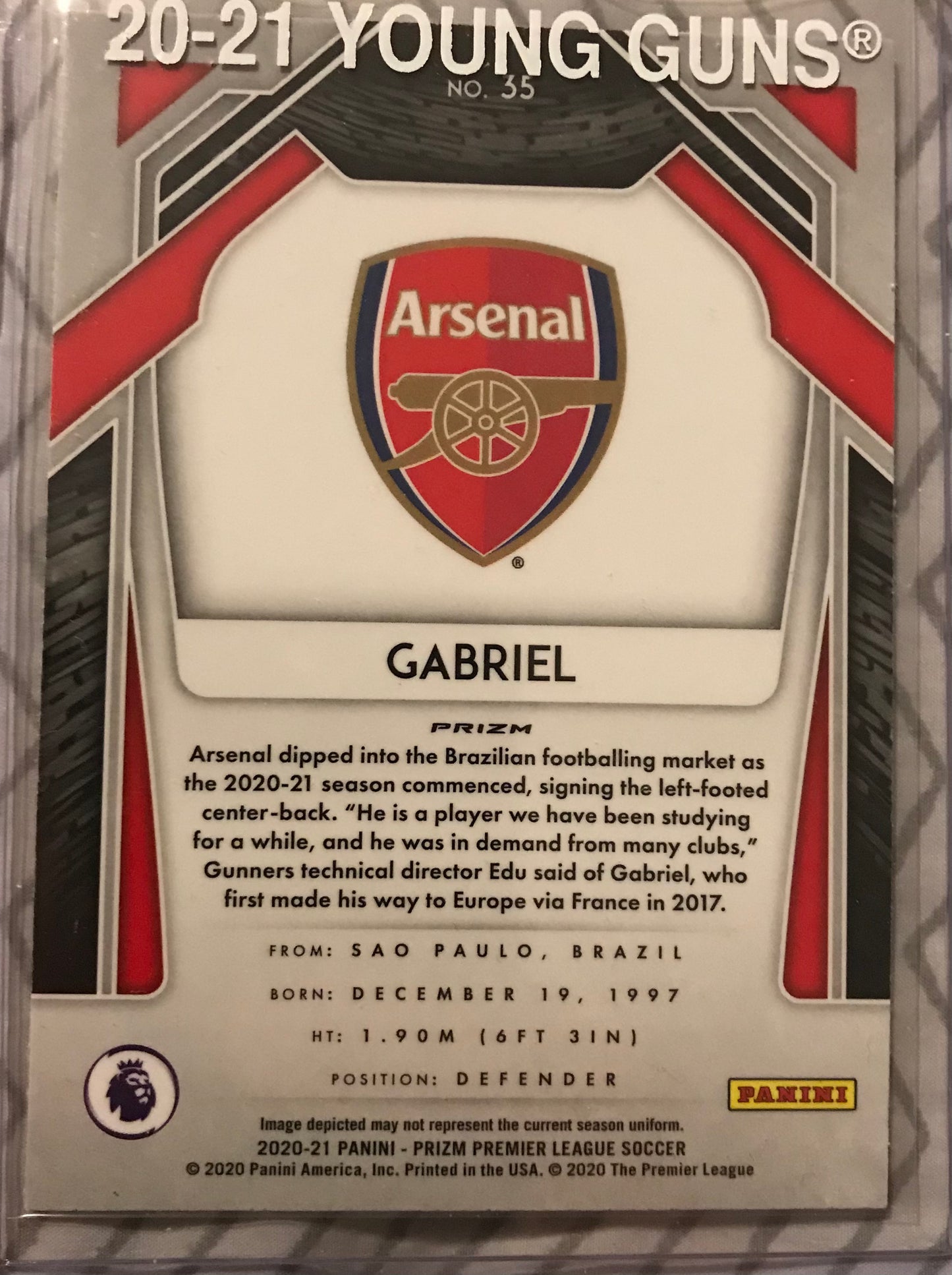 2020-21 Prizm Soccer Epl GABRIEL Rookie Card Rc Red Cracked Ice ARSENAL #35