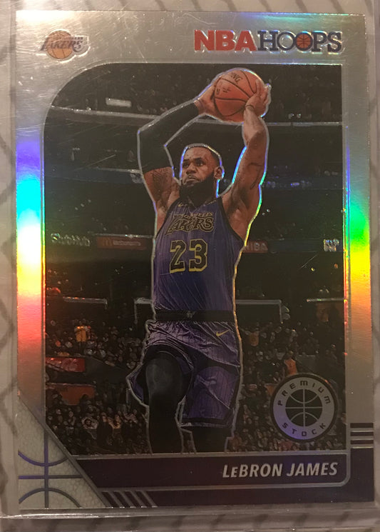 2019-20 NBA HOOPS PREMIUM STOCK LEBRON JAMES SILVER HOLO PRIZM CARD #87