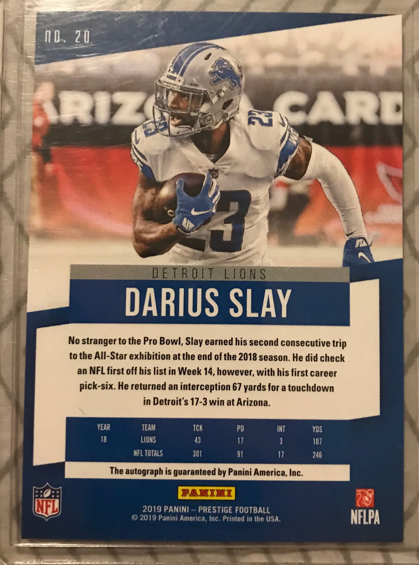 2019 Panini Prestige Darius Slay auto Xtra Points 13/15 Detroit lions
