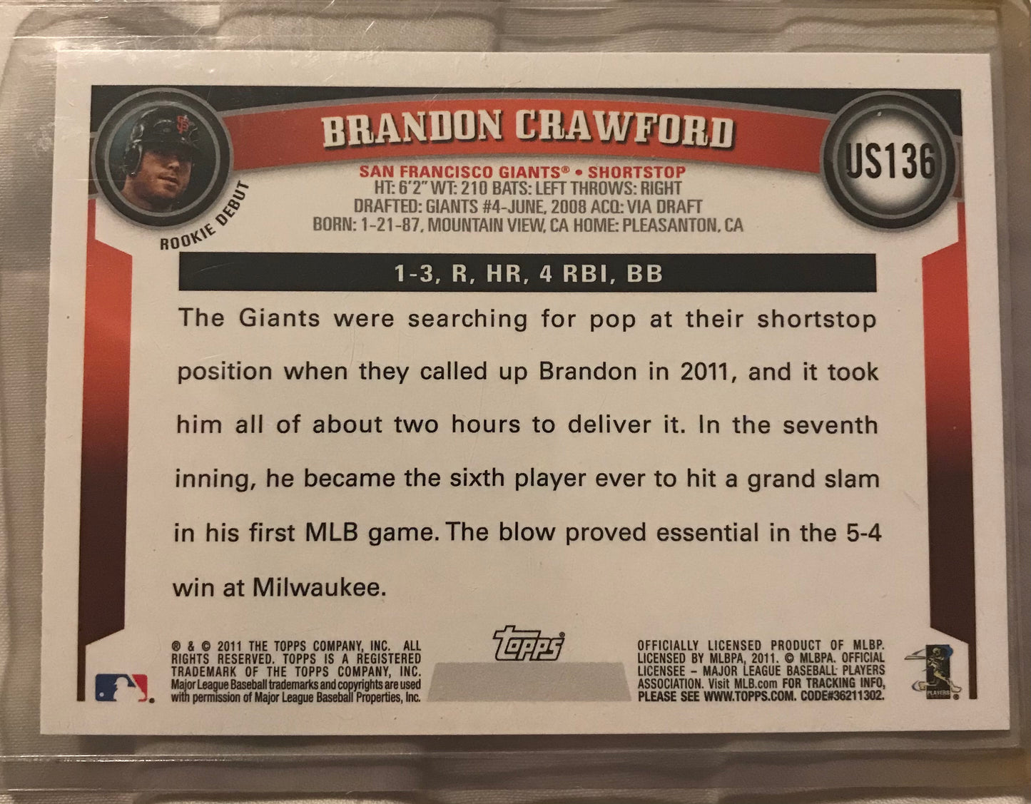 2011 Topps Update Brandon Crawford #US136 rookie rc