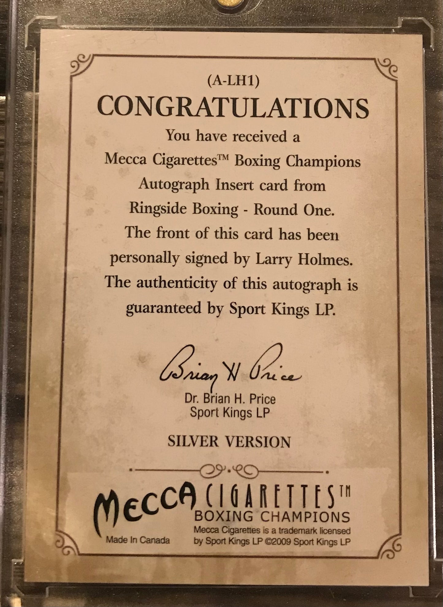 2010 Ringside Boxing Round 1 Larry Holmes Autograph A-LH1 silver auto /90