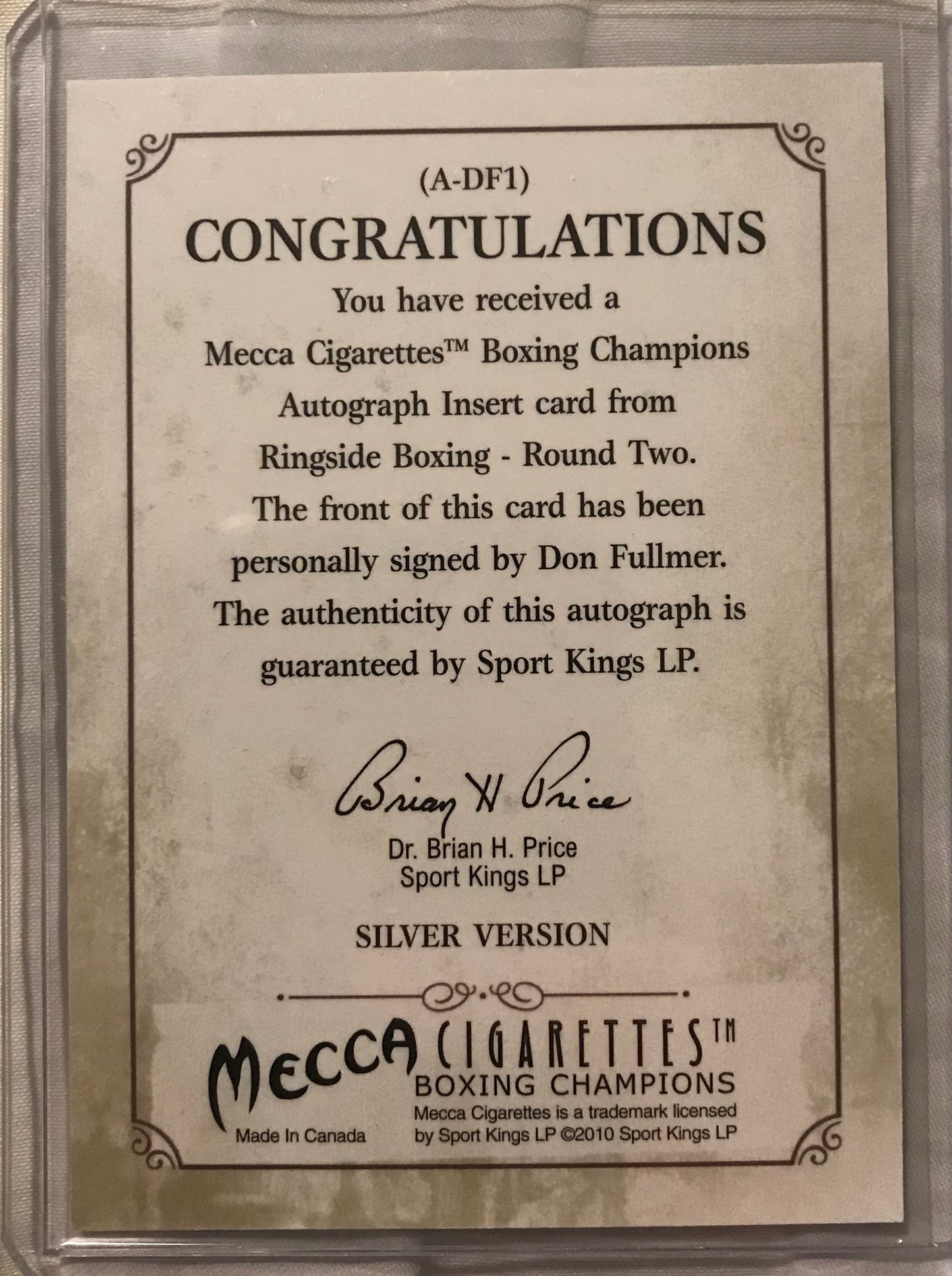 Ringside boxing round 2 Don Fullmer A-DF1 auto /100