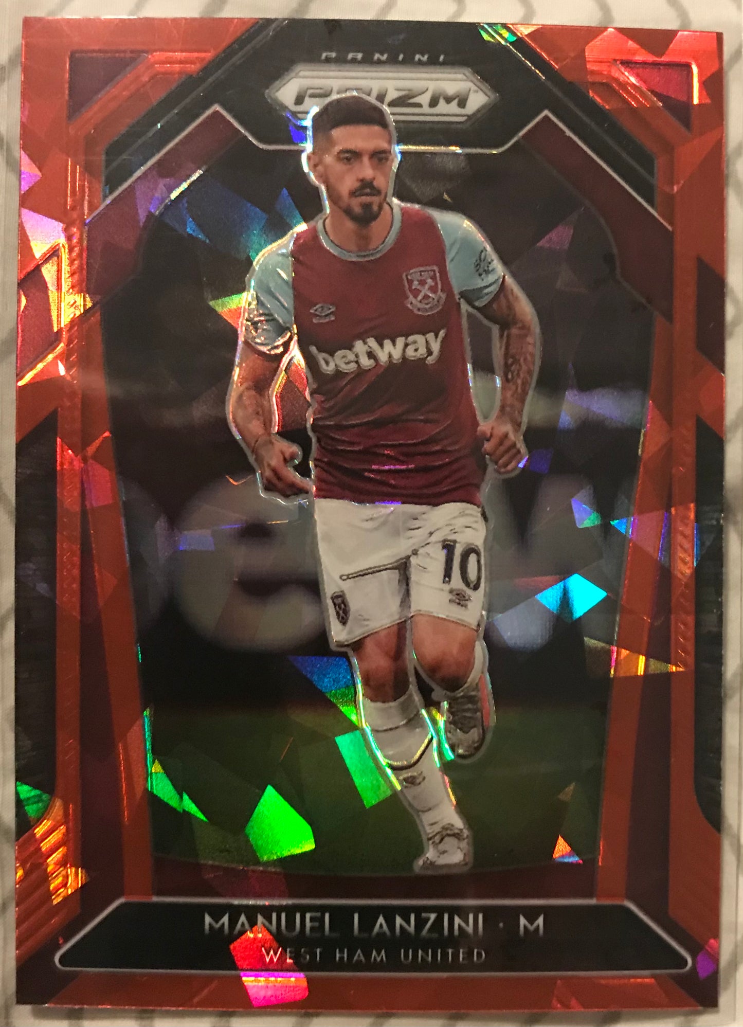 2020-21 PANINI PRIZM PREMIER LEAGUE EPL MANUEL LANZINI RED CRACKED ICE WEST HAM