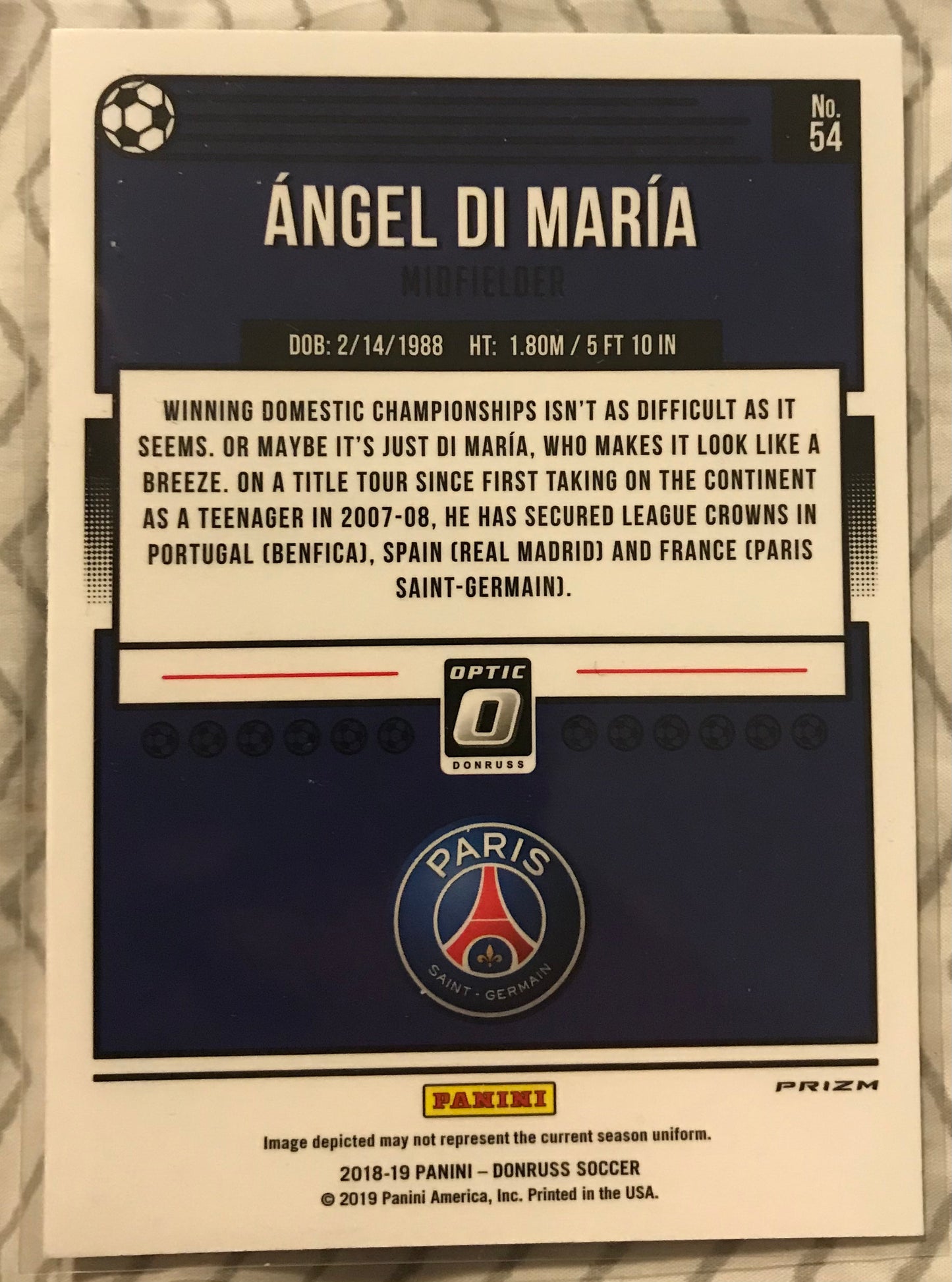 2018-19 Donruss Soccer Optic Holo Silver prizm Angel Di Maria #54