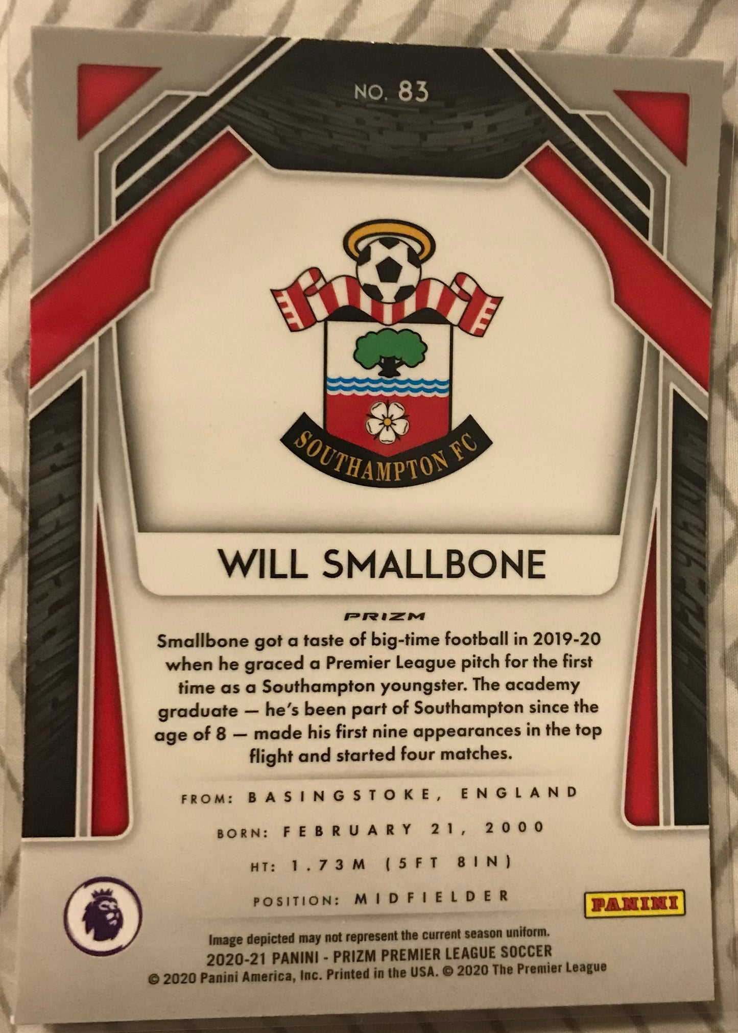 WILL SMALLBONE 2020-21 PREMIER LEAGUE SOCCER PRIZM RED CRACKED ICE ROOKIE