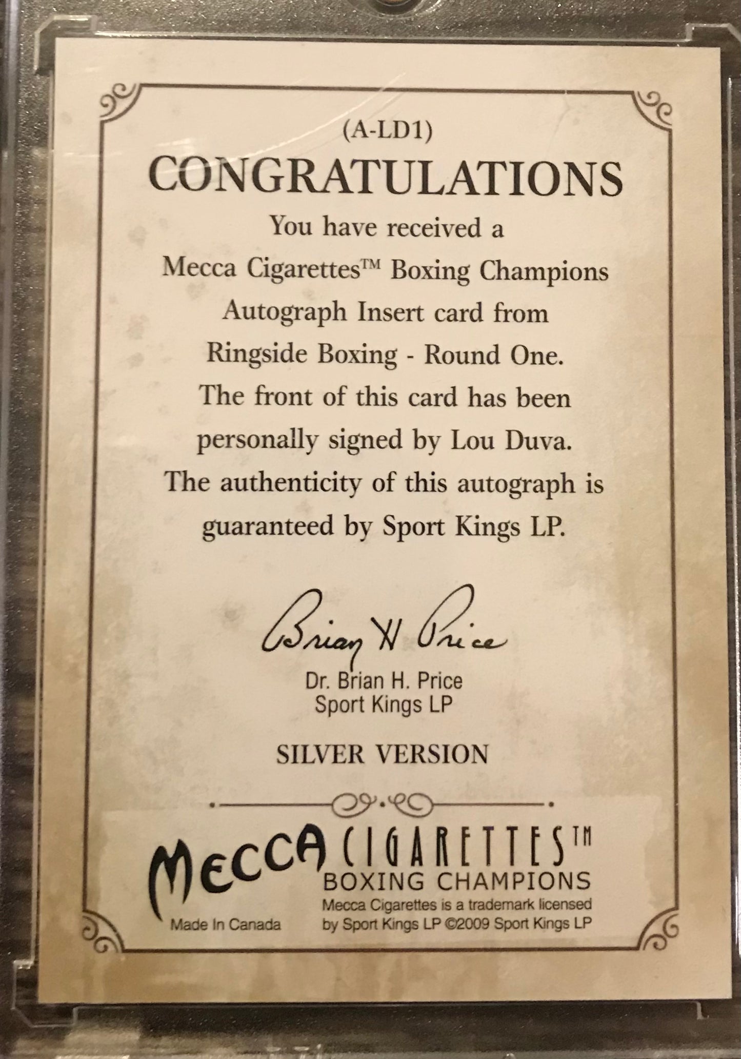 Ringside Boxing Round 1 Lou Duva Autograph A-LD1 silver auto /90