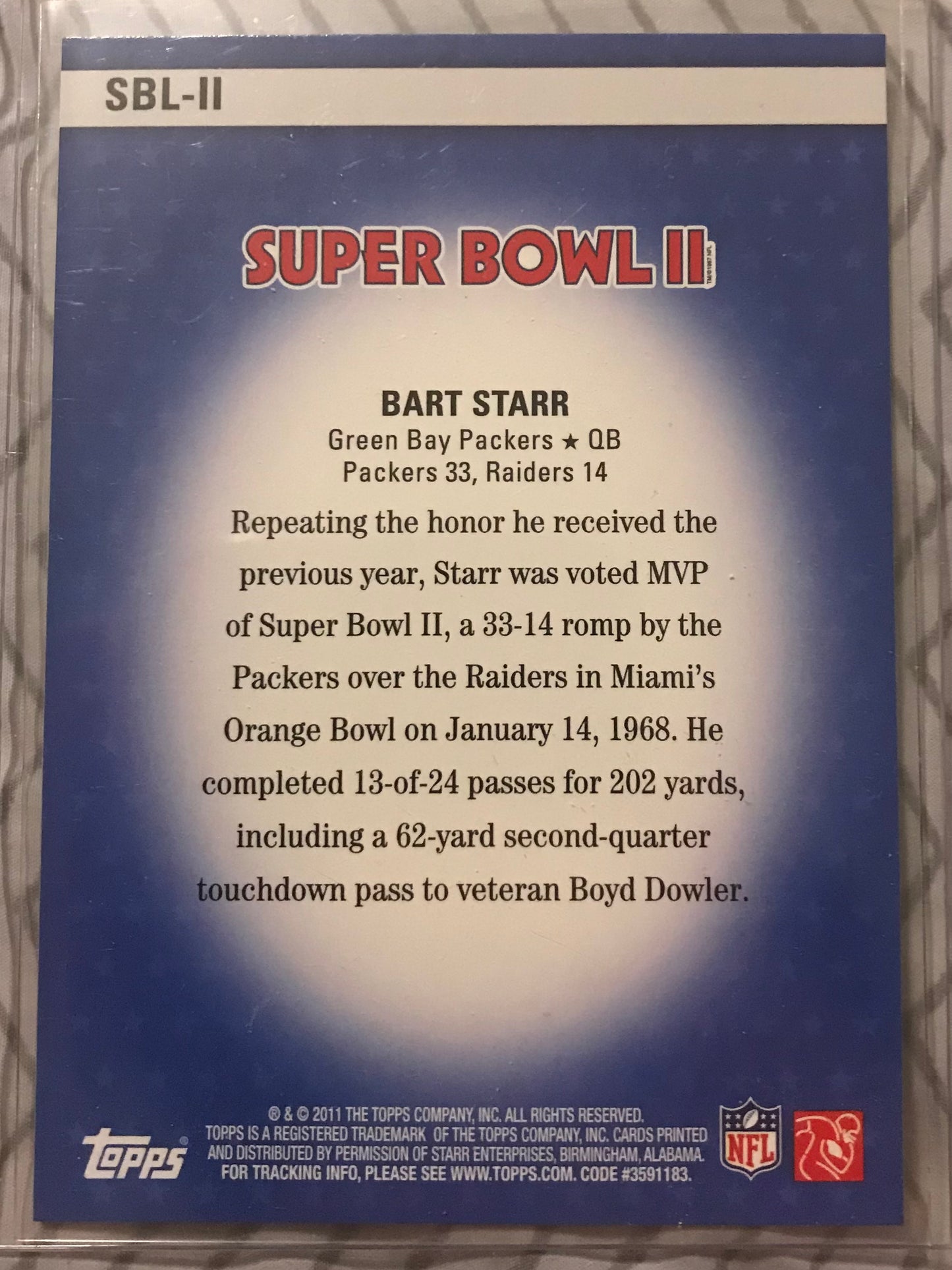 2011 Topps Super Bowl Legends Bart Starr #SBL-II HOF Packers