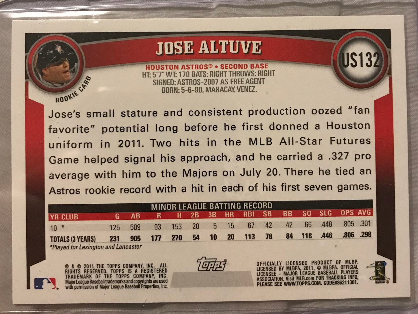 2011 Topps Update Jose Altuve rookie RC US132