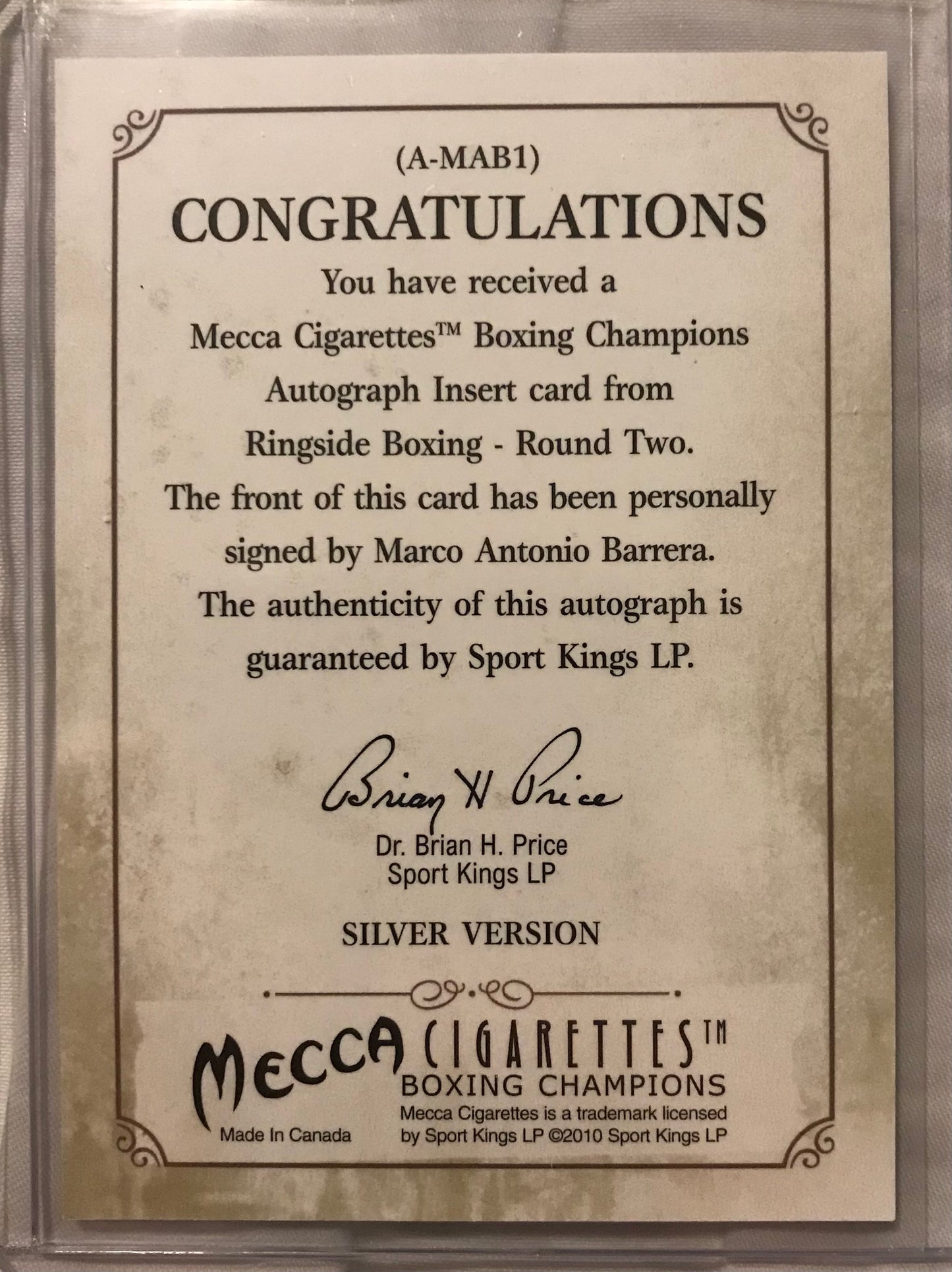 Ringside boxing round 2 Marco Antonio Barrera A-MAB1 auto /100