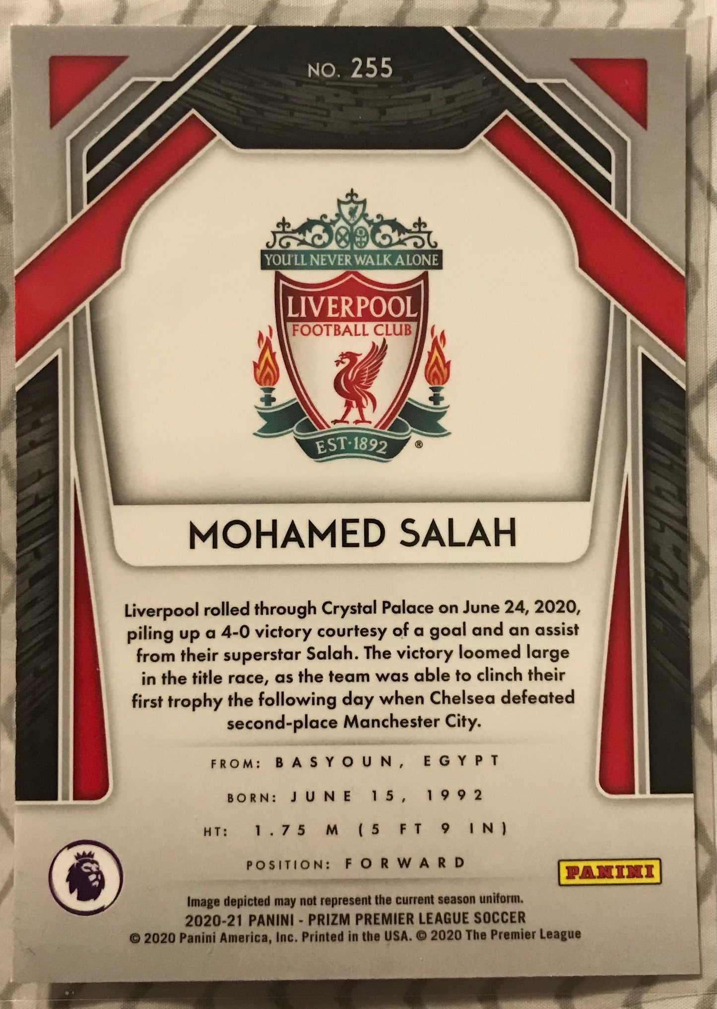 2020-21 Prizm Premier League Soccer EPL Mohamed Salah Base #255 Liverpool FC