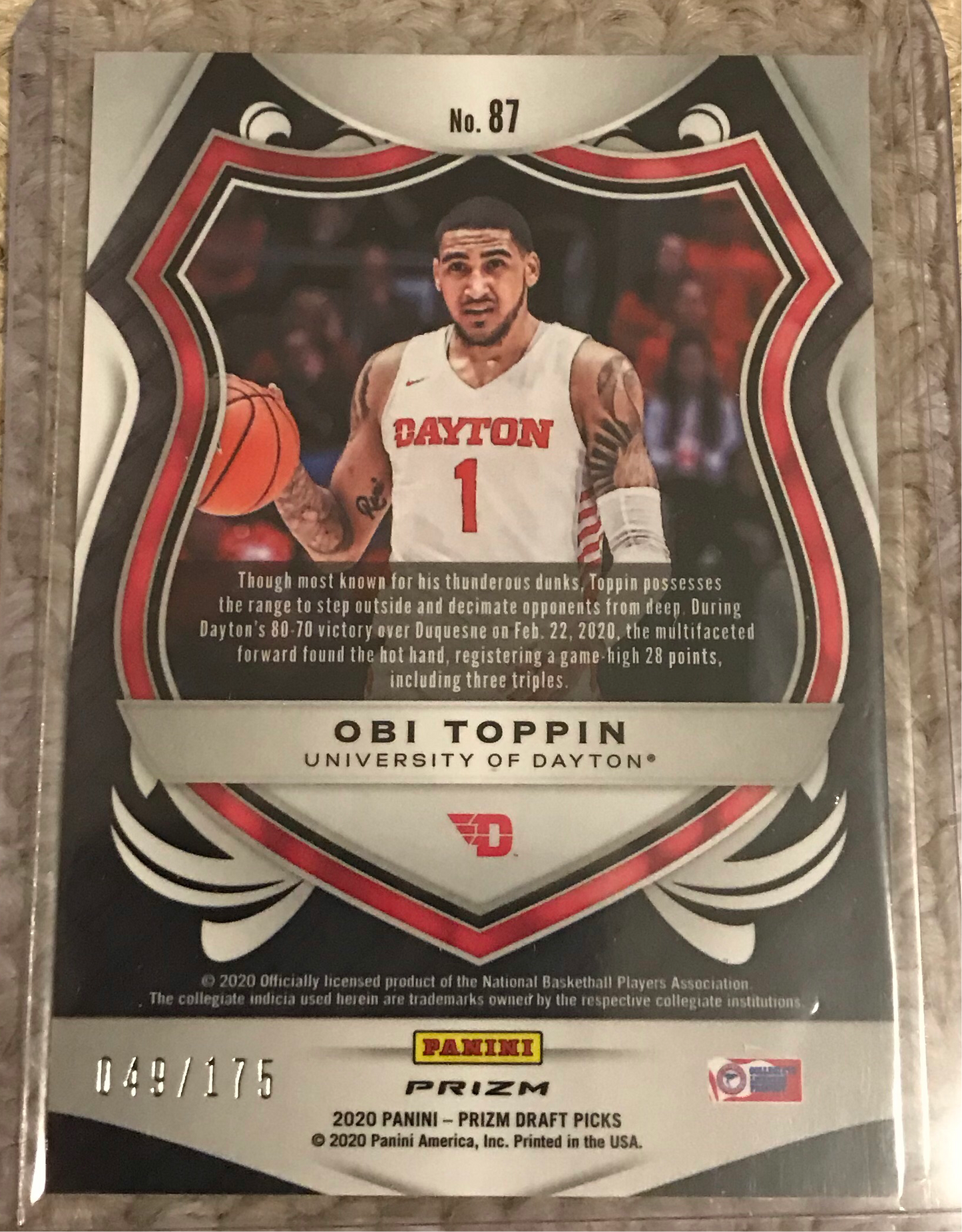 2020-21 Panini Prizm blue disco fast break Obi Toppin rookie rc #87 49/175