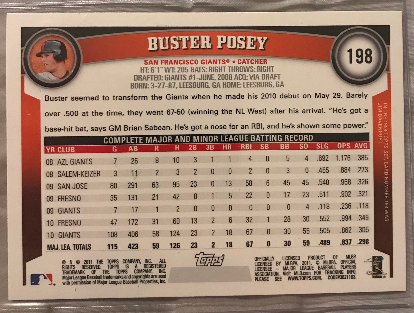 2011 Topps Cognac parallel Buster Posey #198