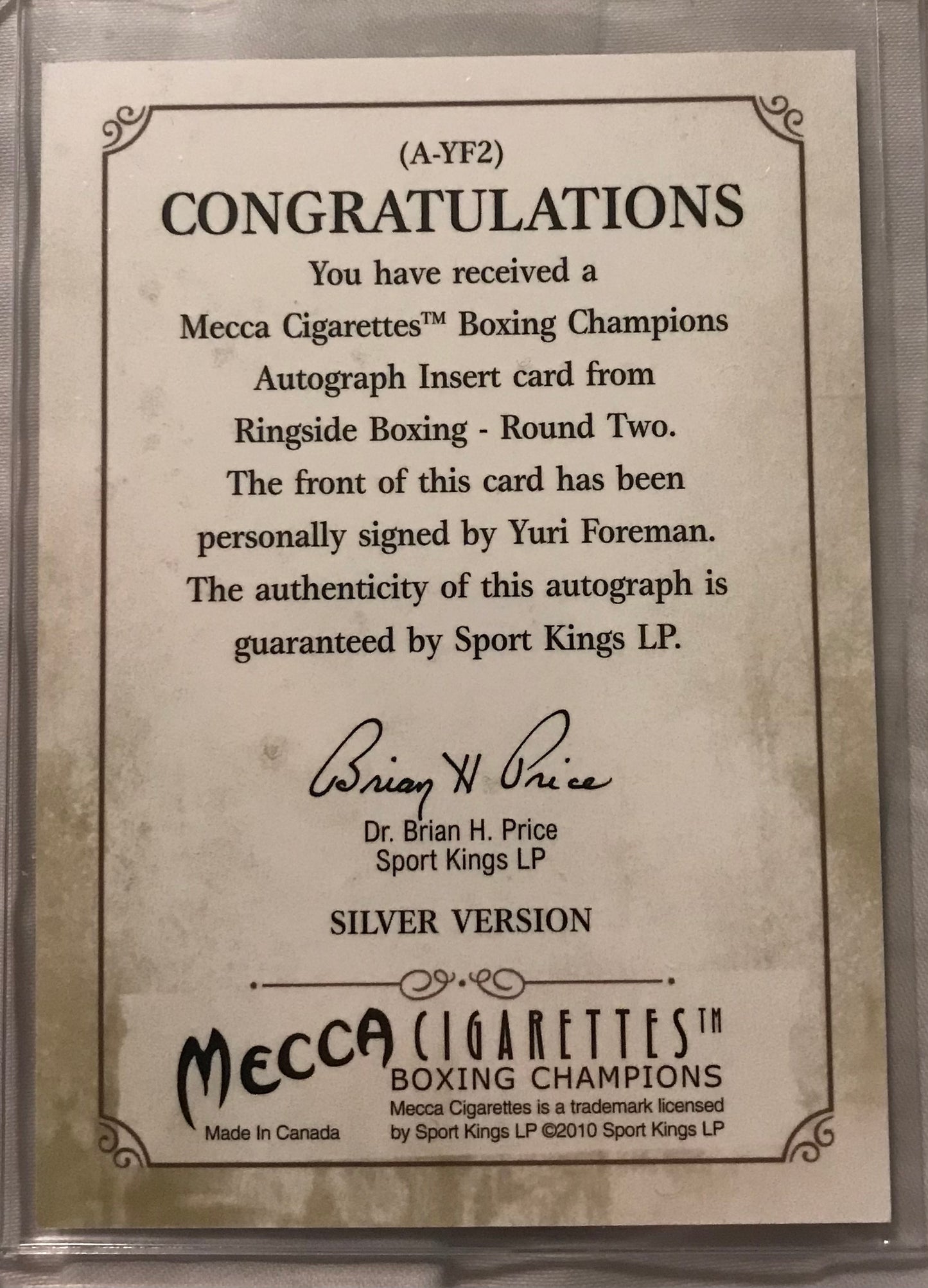 Ringside boxing round 2 Yuri Foreman A-YF2 auto /100