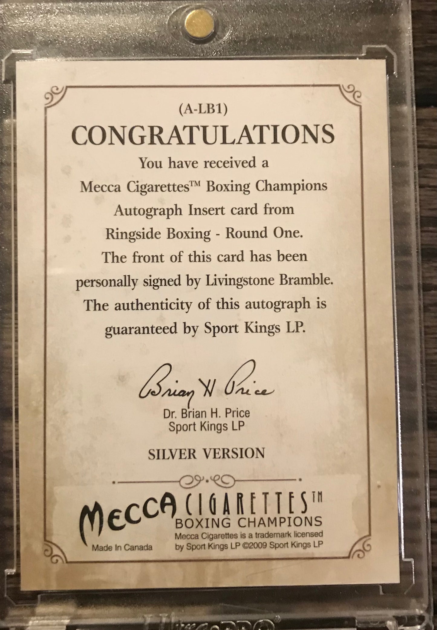 Ringside Boxing Round 1 Livingstone Bramble Autograph A-LB1 silver auto /90