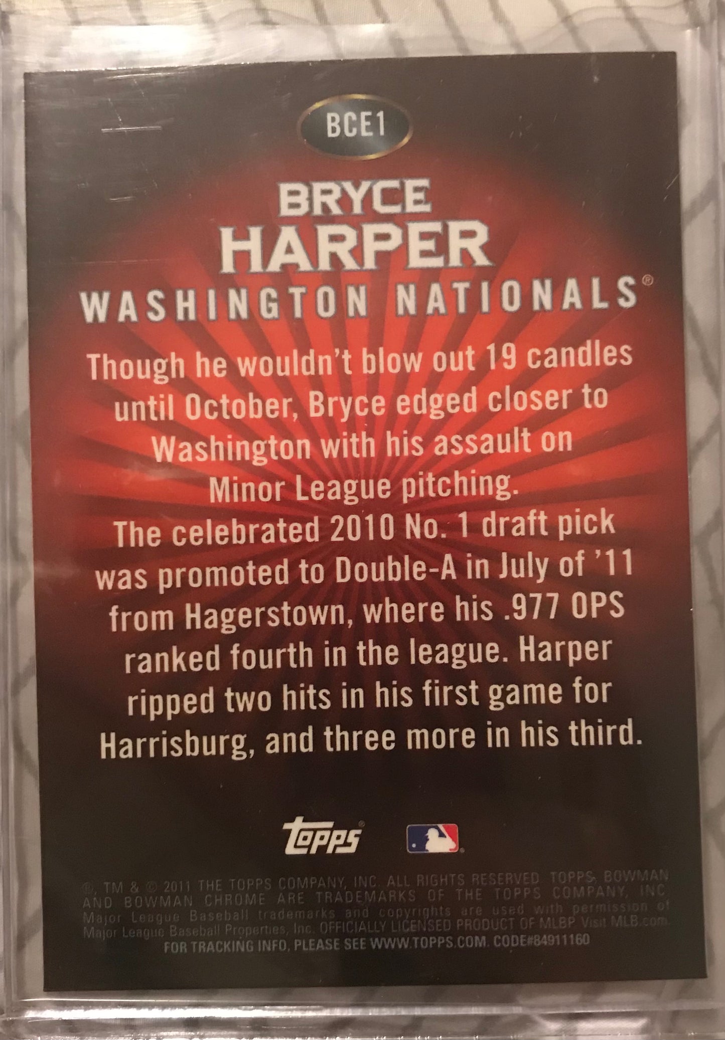 2011 Bowman Chrome Bryce Harper Retail Exclusive Rookie RC Refractor BCE1