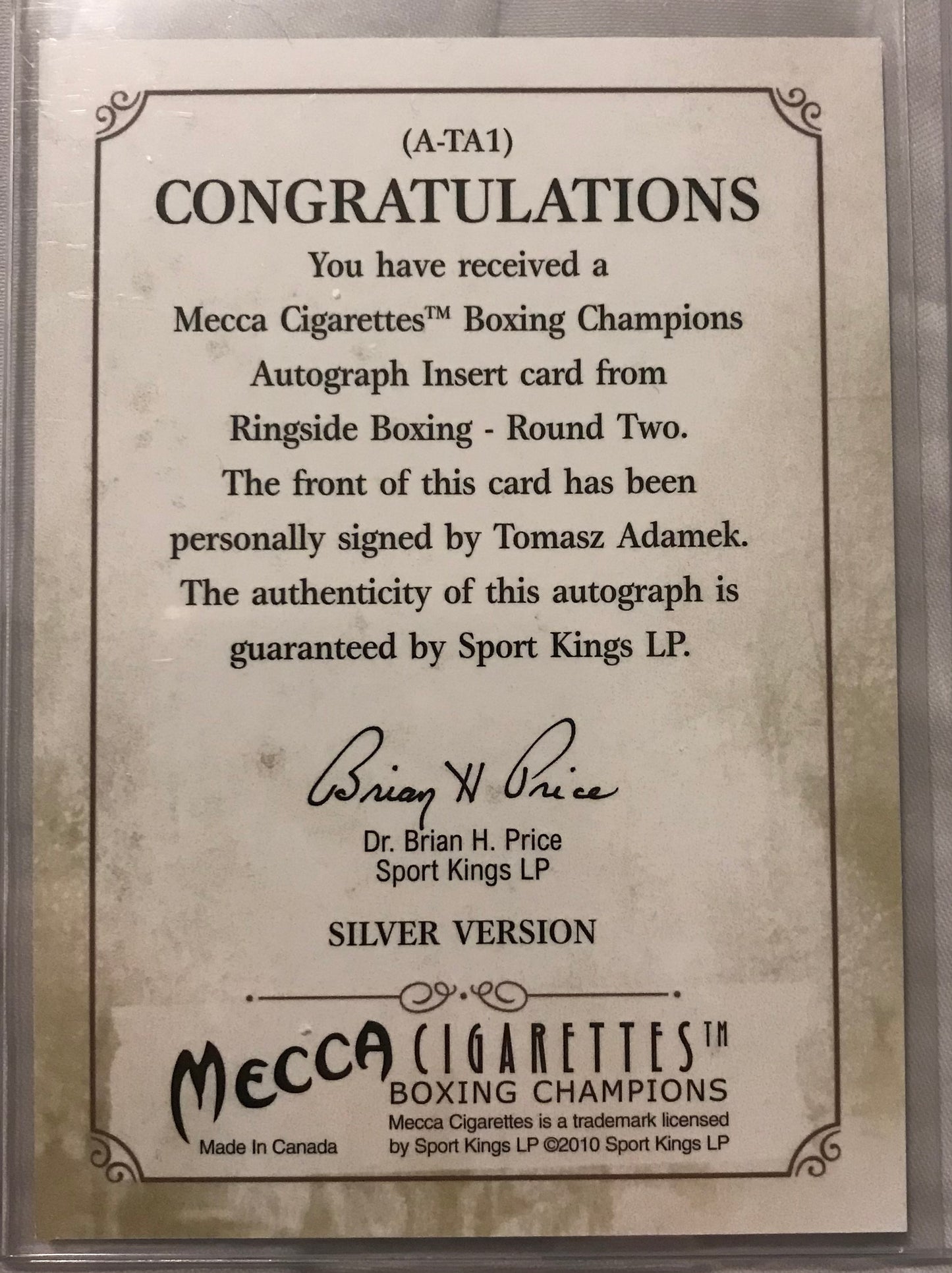 Ringside boxing round 2 Tomasz Adamek A-TA1 auto /100