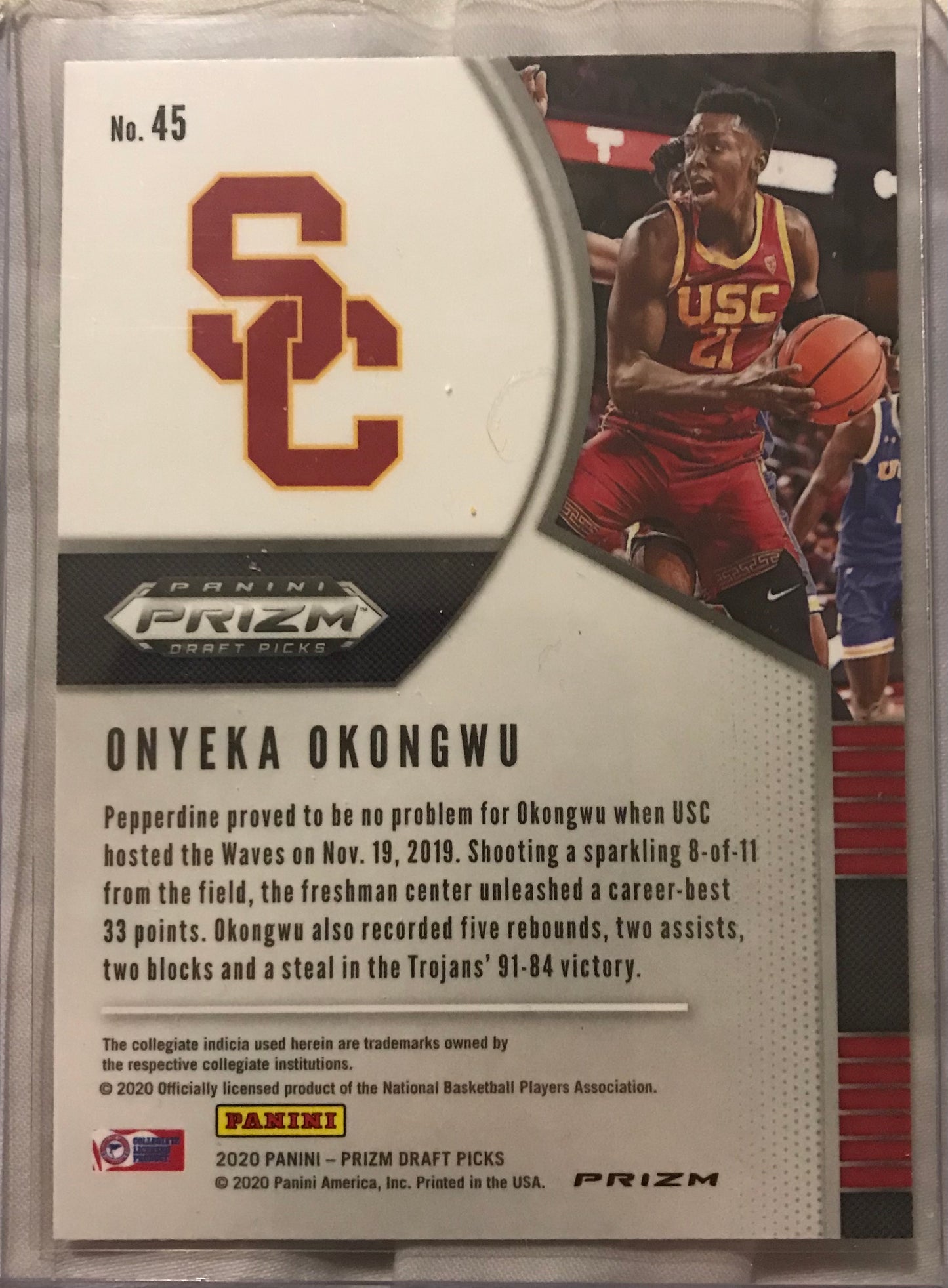 2020-21 Panini Prizm silver disco fast break Onyeka Okongwu rookie rc #45