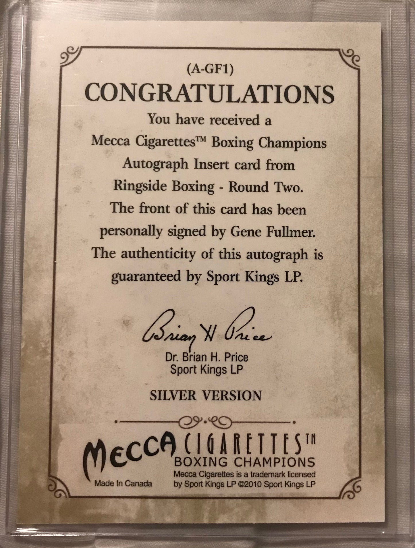 Ringside boxing round 2 Gene Fullmer A-GF1 auto /100