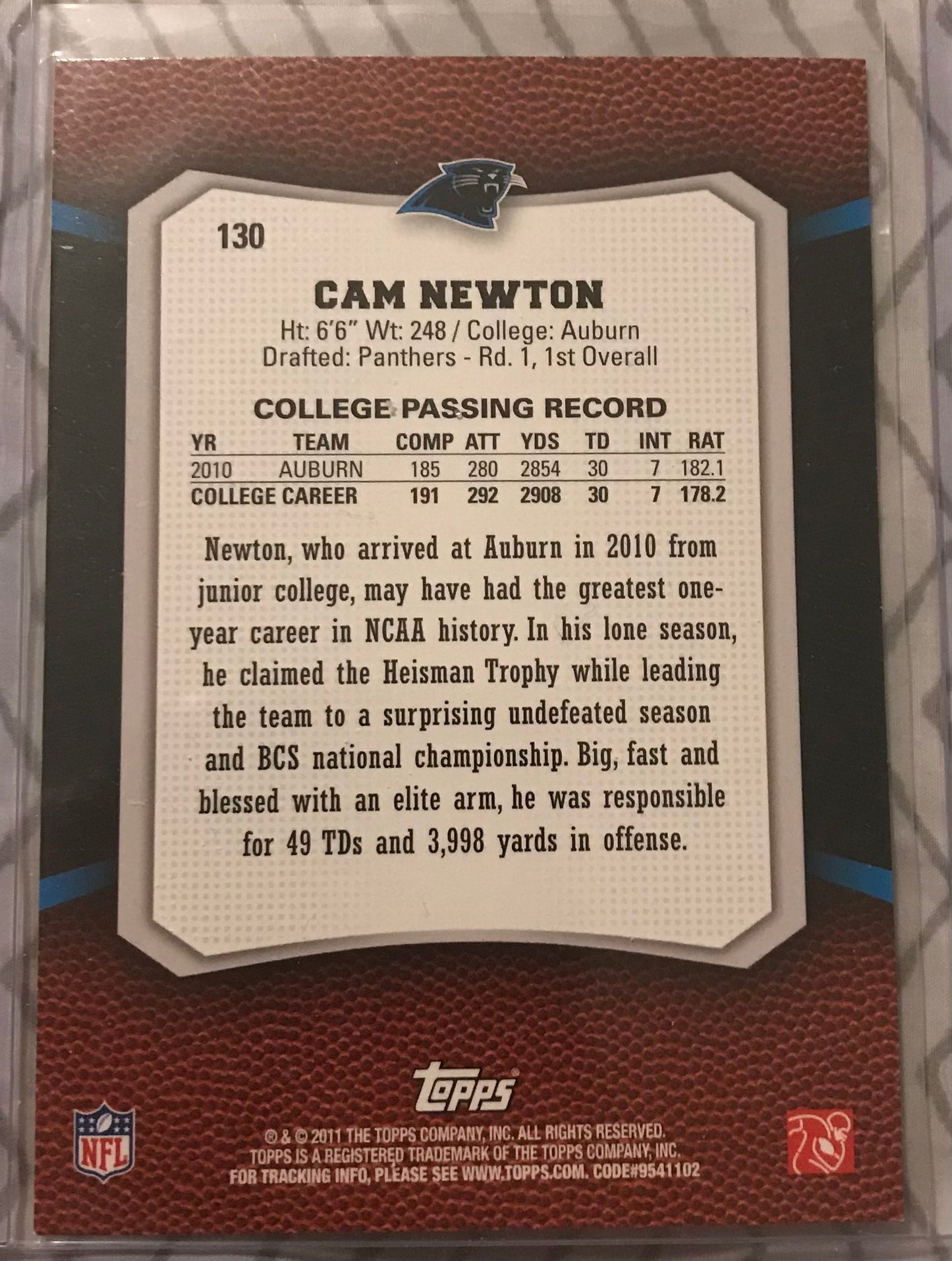 2011 Topps Rising Rookies Rookie rc Cam Newton gold #130