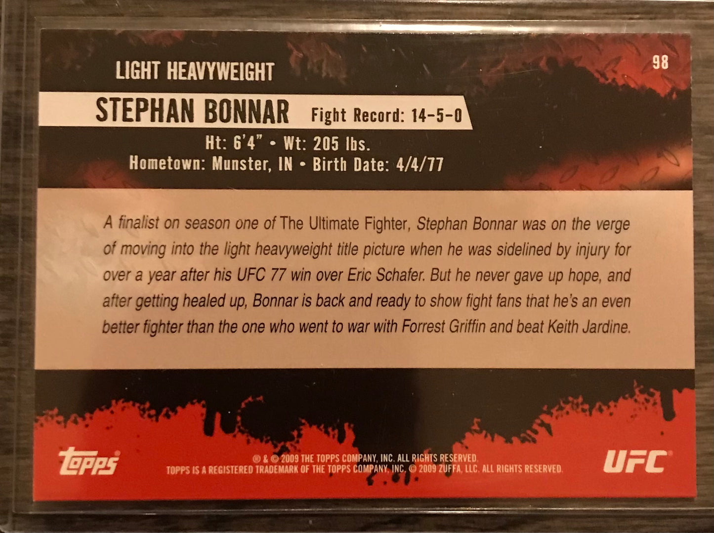 Topps UFC 2009 Round 2- Stephan Bonnar #98 rare error missing foil 1/1?