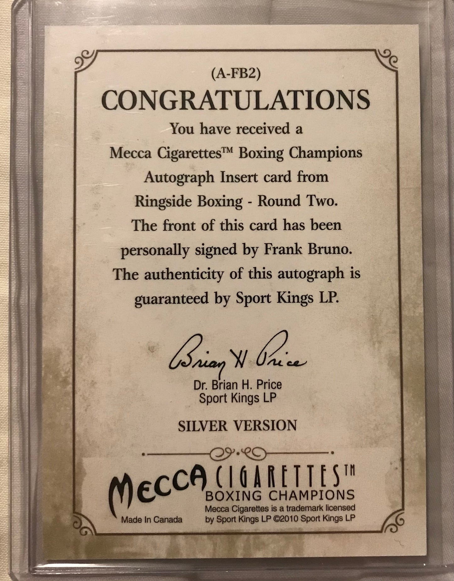 Ringside boxing round 2 Frank Bruno A-FB2 auto /100