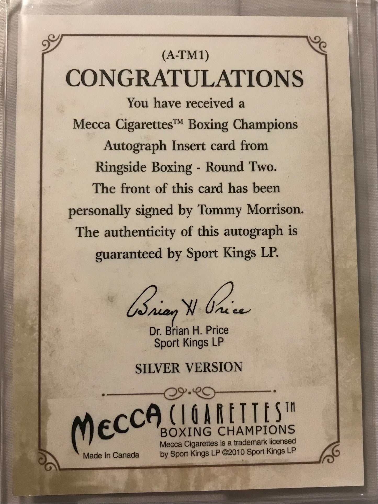 Ringside boxing round 2 Tommy Morrison A-TM1 auto /100