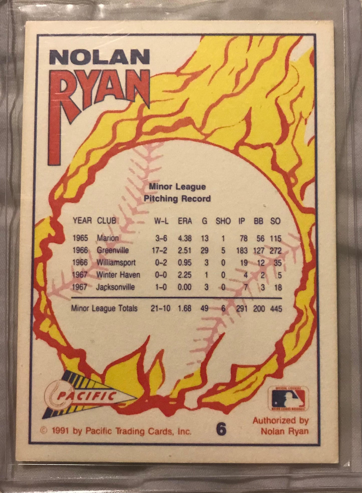 1991 Pacific Nolan Ryan New York Mets rookie pitcher #6