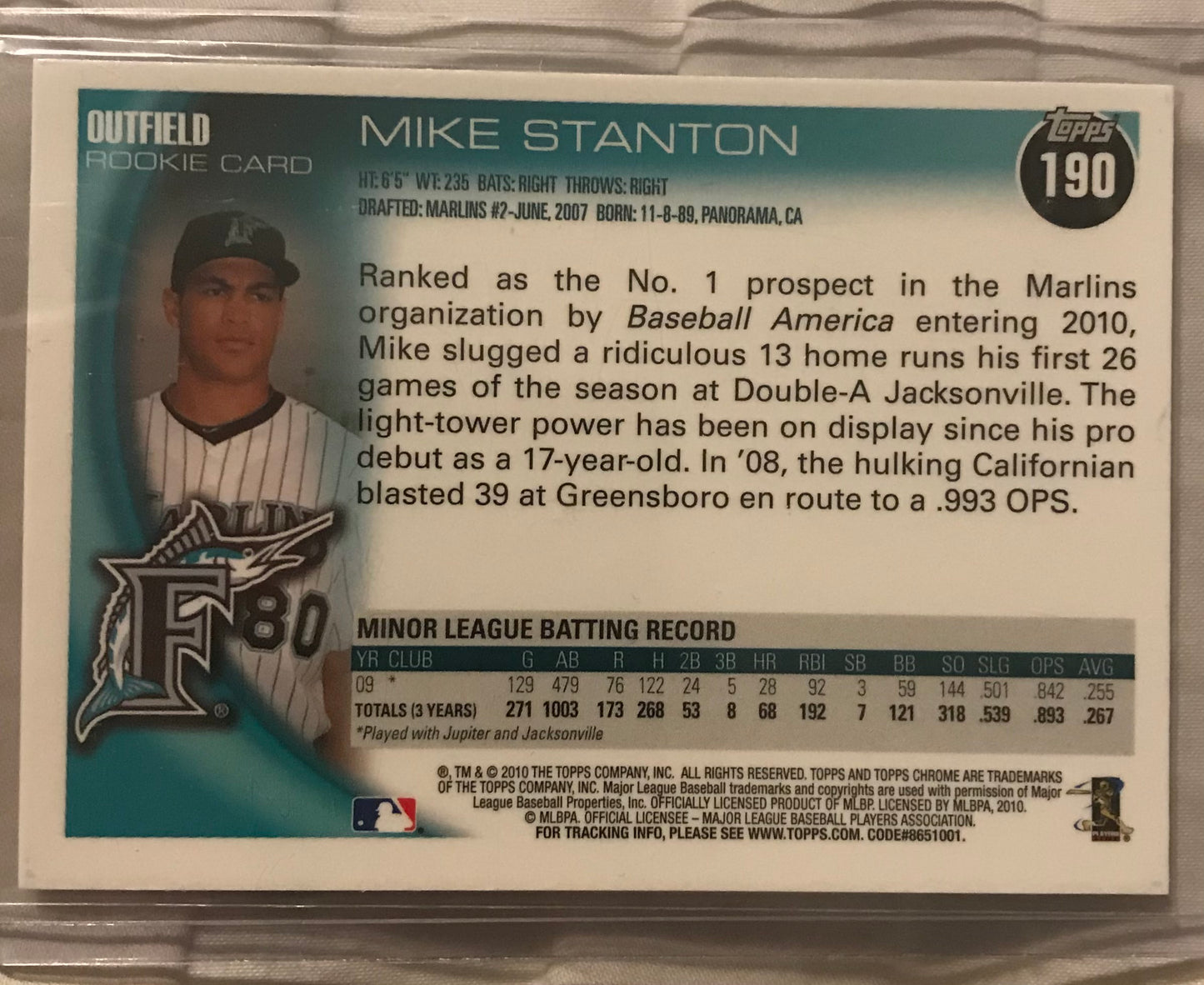 Giancarlo Mike Stanton 2010 Topps Chrome rookie card RC #190 Marlins Yankees