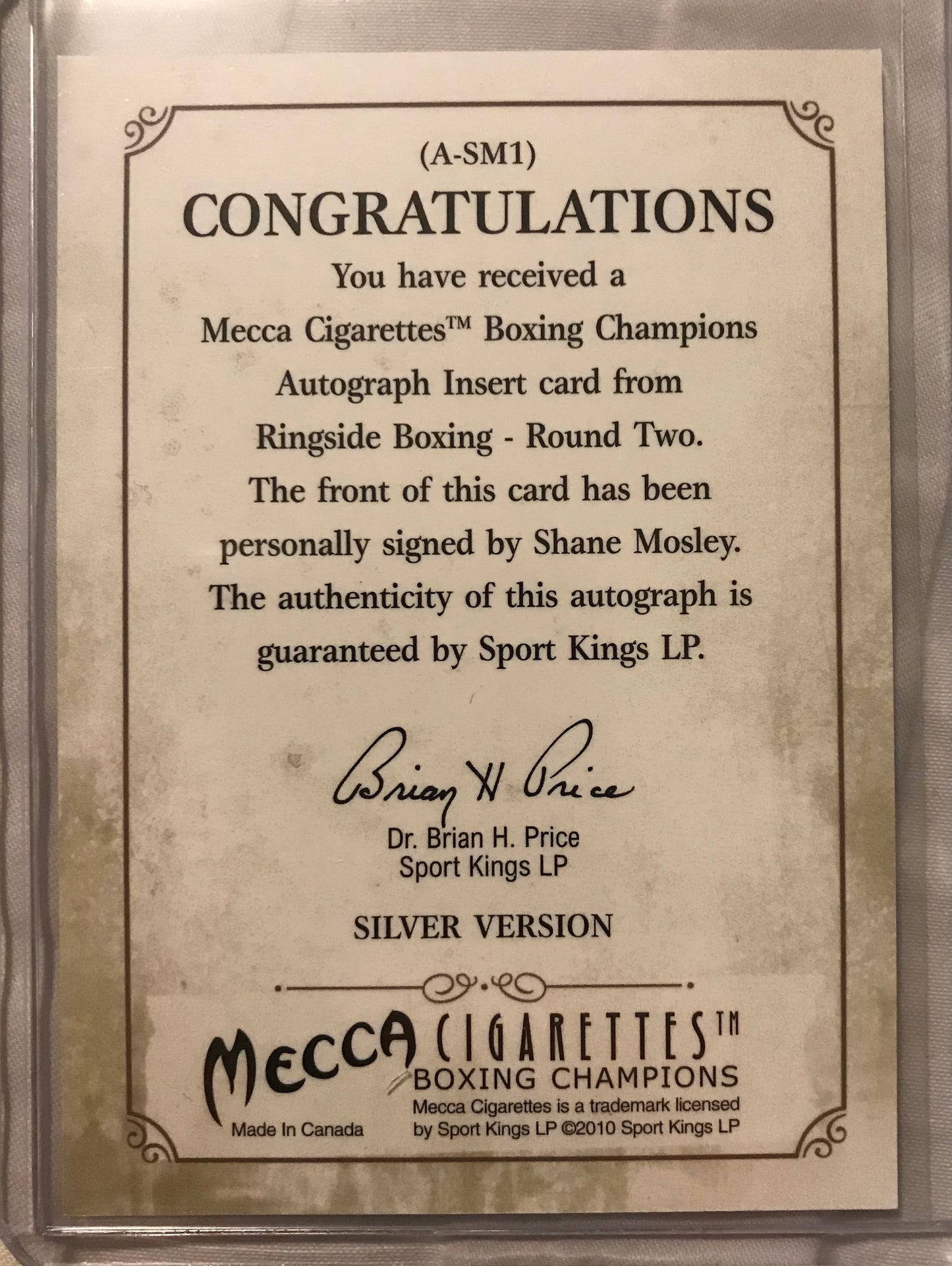 Ringside boxing round 2 Sugar Shane Mosley A-SM1 auto /100