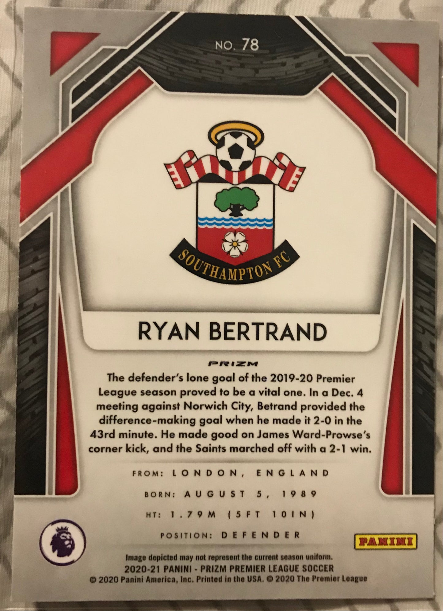 2020-21 Prizm Premier League Soccer #78 Ryan Bertrand - Southampton SP RED ICE