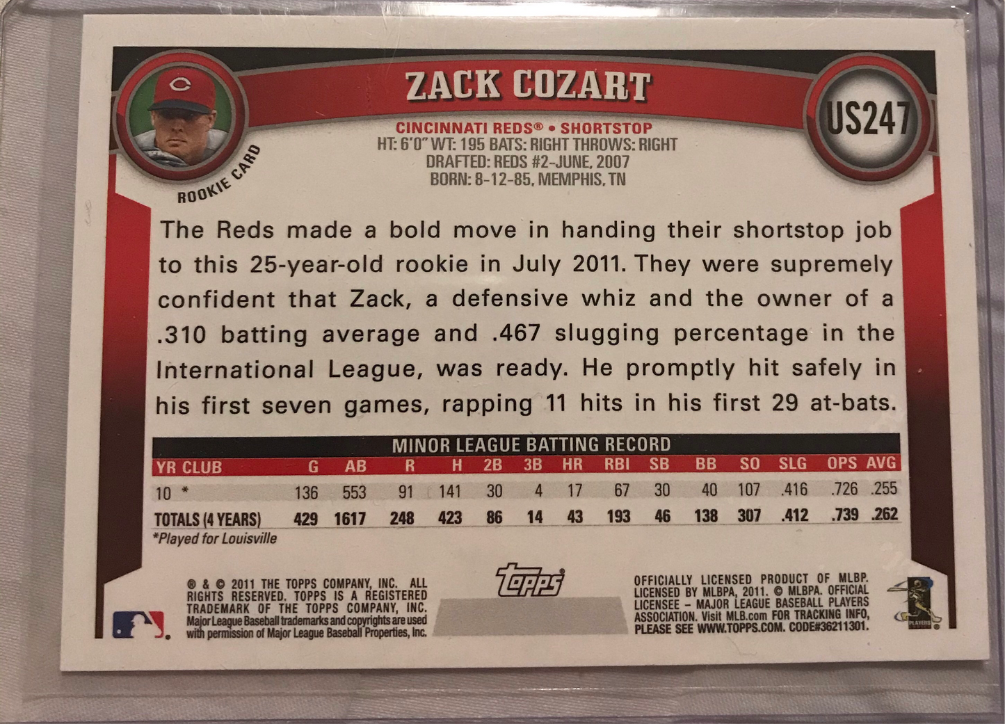 2011 Topps Update Zach Cozart #US247 rookie rc