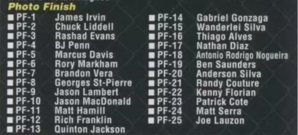 2009 Topps UFC Round 2 Complete Photo Finish Insert Set