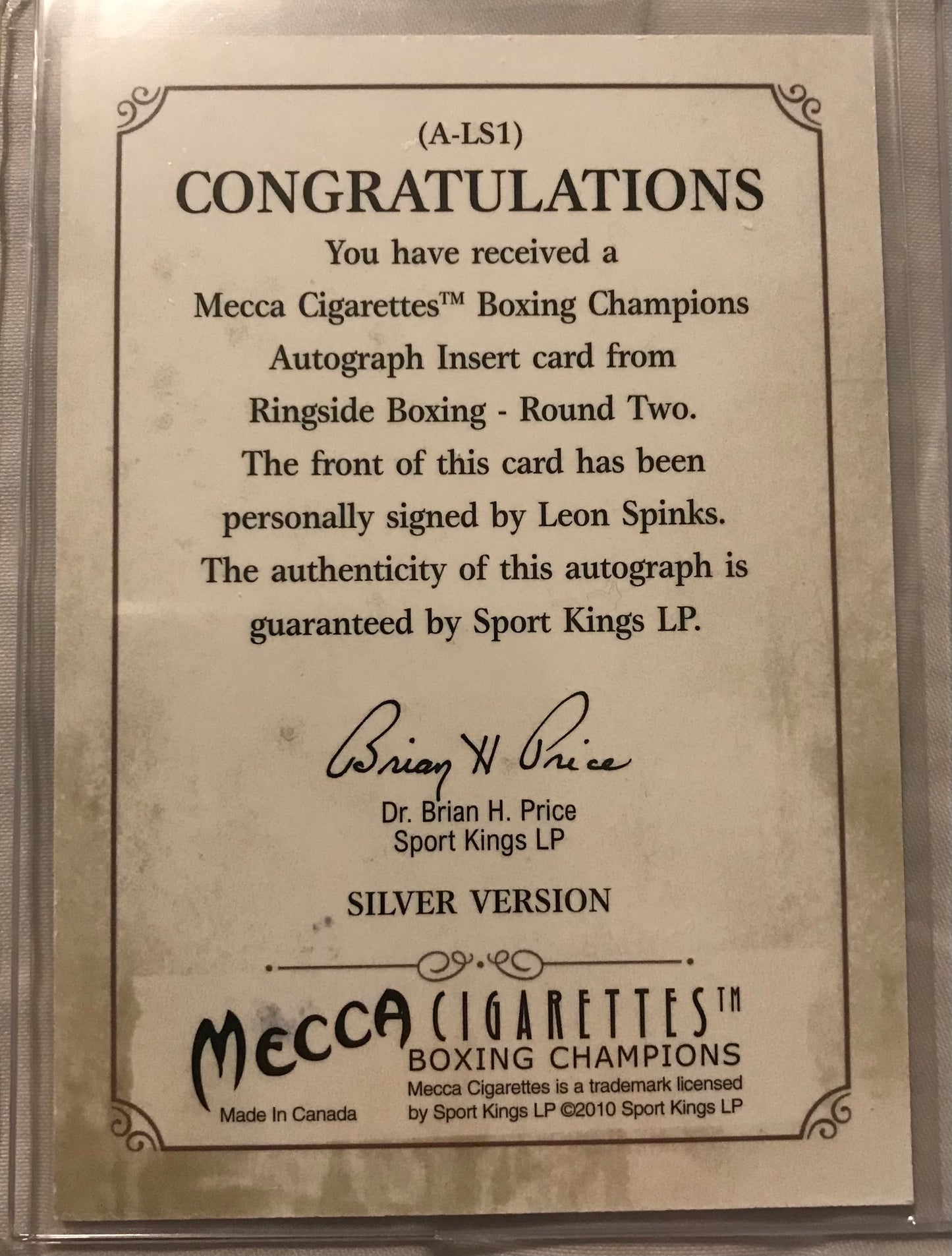 Ringside boxing round 2 Leon Spinks A-LS1 auto /100