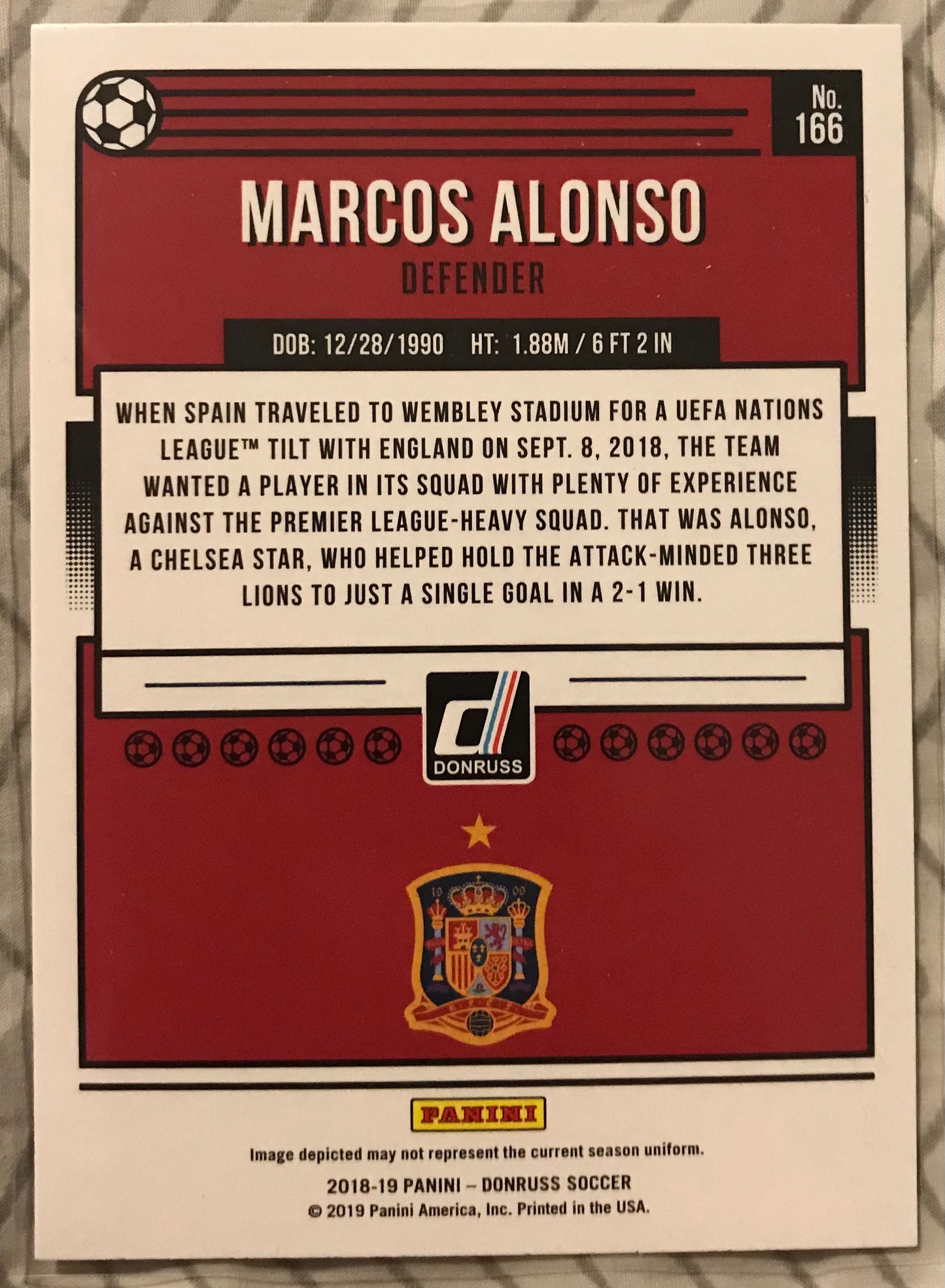 2018-19 Panini Donruss Soccer Marcos Alonso Spain Chelsea #166 Green Press Proof