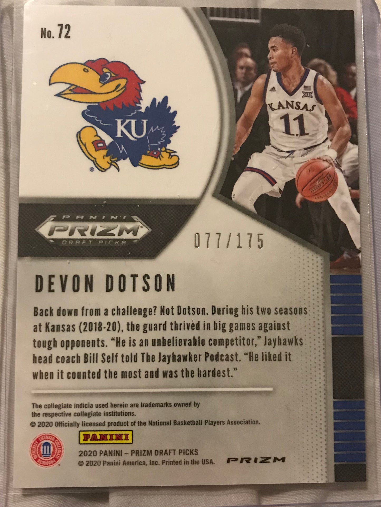 2020-21 Panini Prizm blue disco fast break Devin Dotson rookie rc #72 77/175