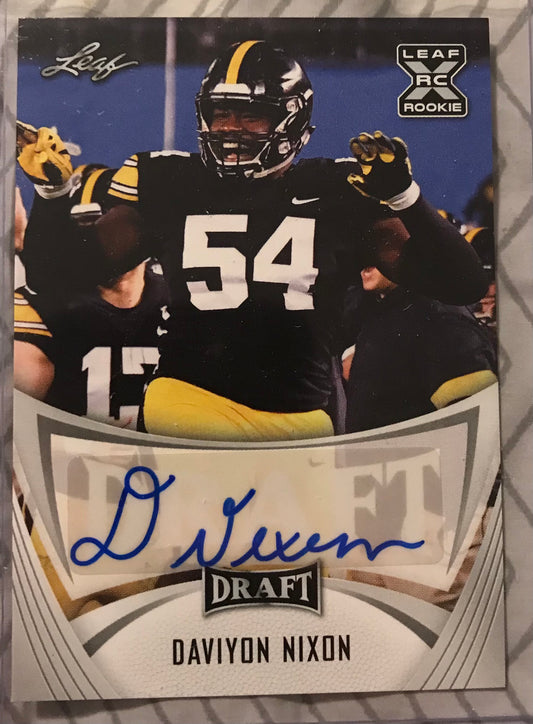 Daviyon Nixon Auto Rookie 2021 Leaf Draft Football Card   Carolina Panthers rc