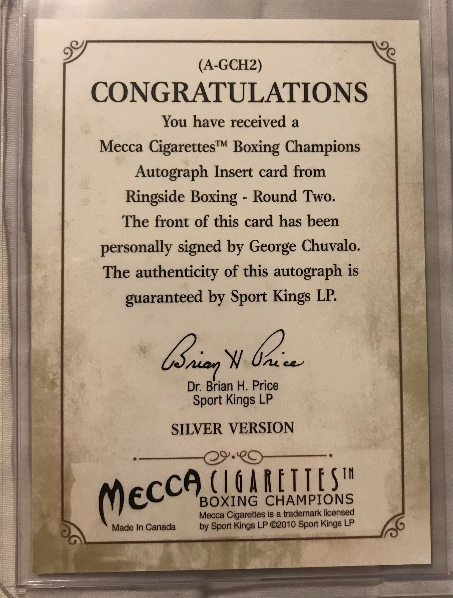 Ringside boxing round 2 George Chuvalo A-GCH2 auto /100