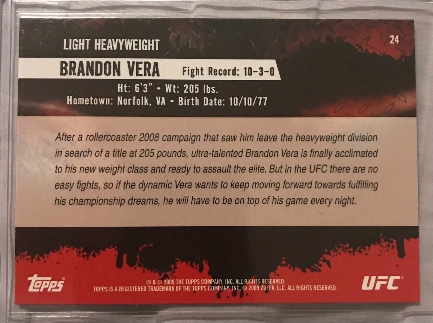 Topps UFC 2009 Round 2- Brandon Vera #24 rare error missing foil 1/1?