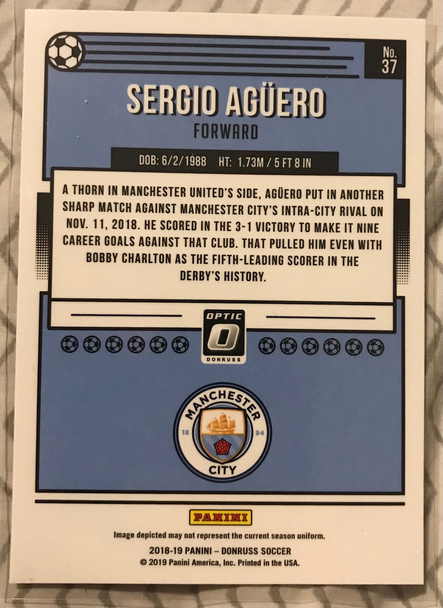 2018 Donruss Optic Base #37 Sergio Aguero man city