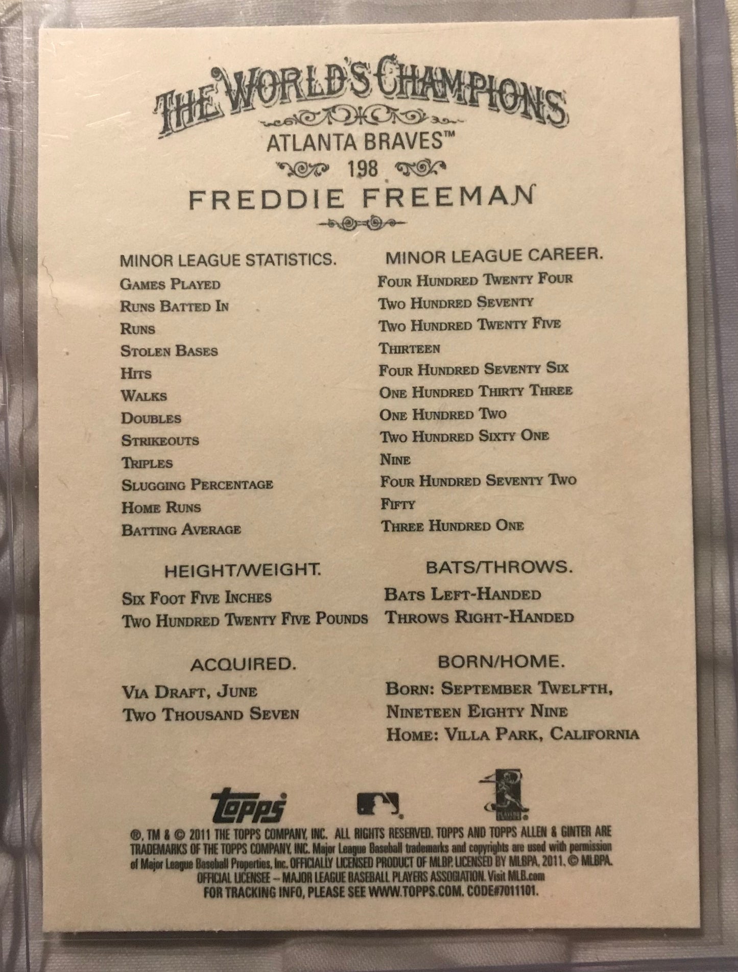 2011 Topps Allen & Ginter Freddie Freeman rookie rc #198