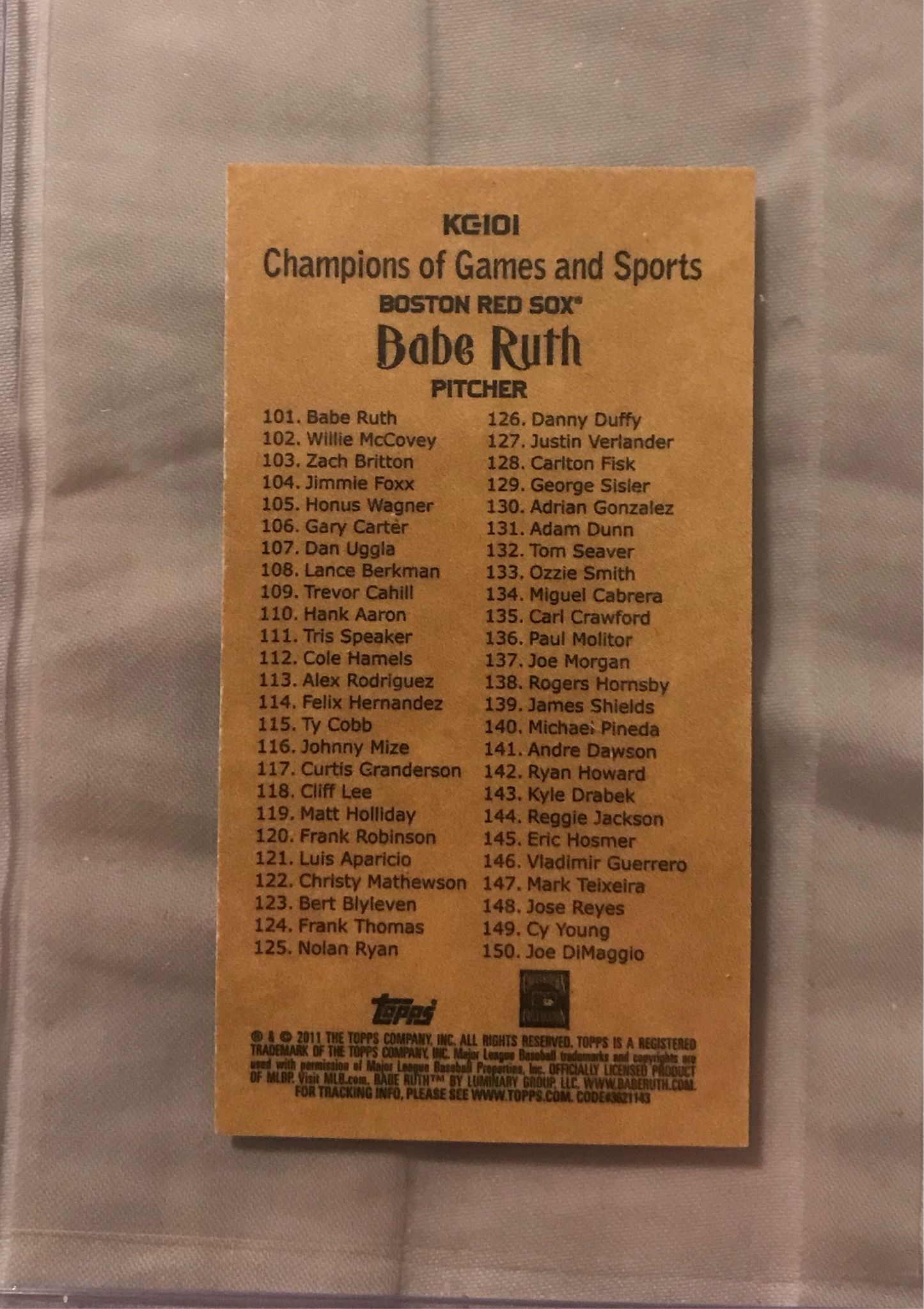 2011 Topps Kimball Champions Mini Babe Ruth #KC-101 Boston Red Sox