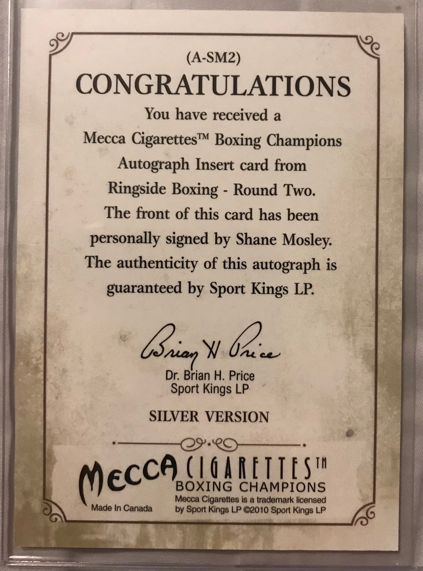 Ringside boxing round 2 Sugar Shane Mosley A-SM2 auto /100