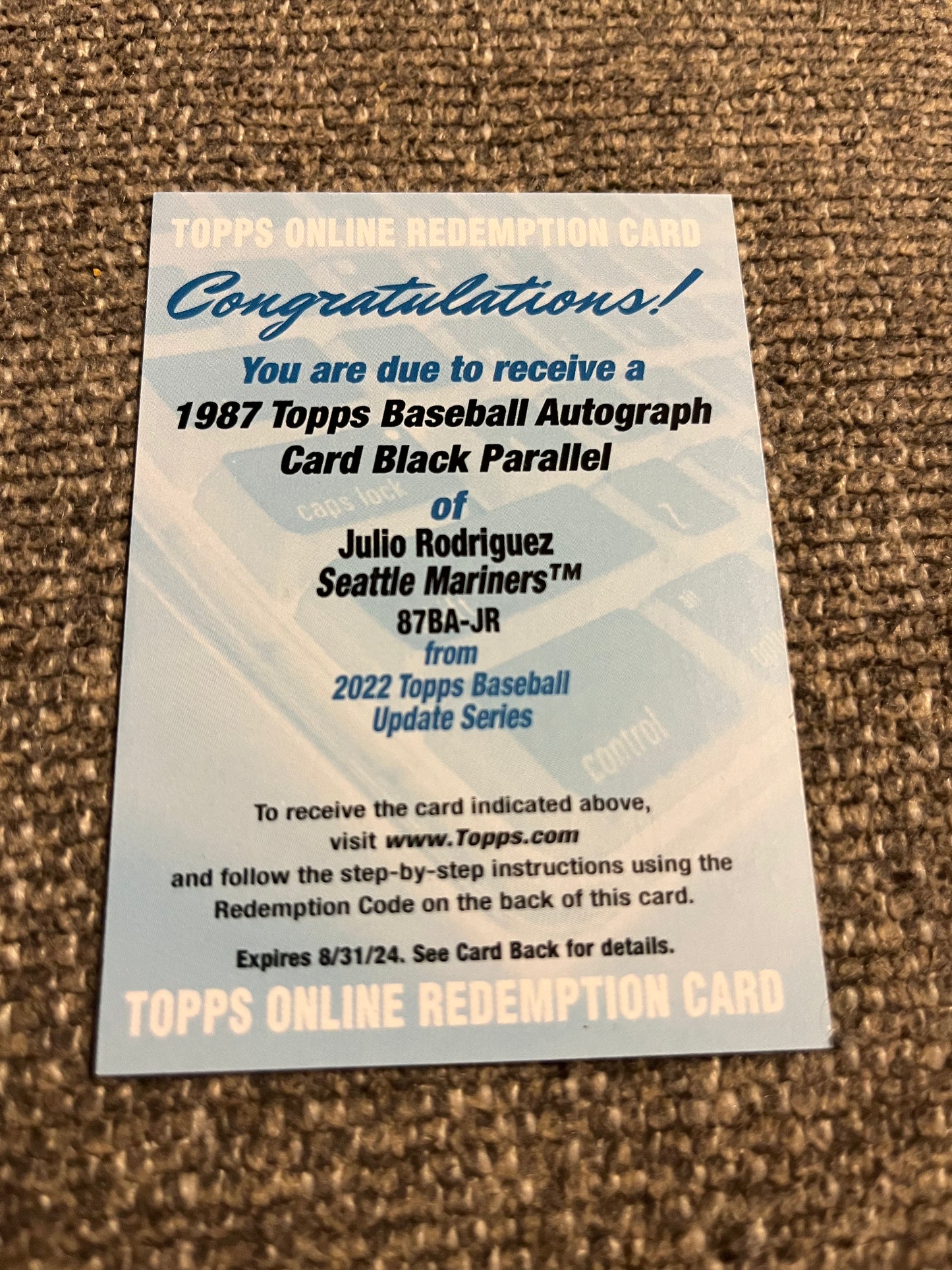 2022 Topps Update 1987 Baseball Autographs Black JULIO RODRIGUEZ 87BA-JR RC Auto REDEMPTION