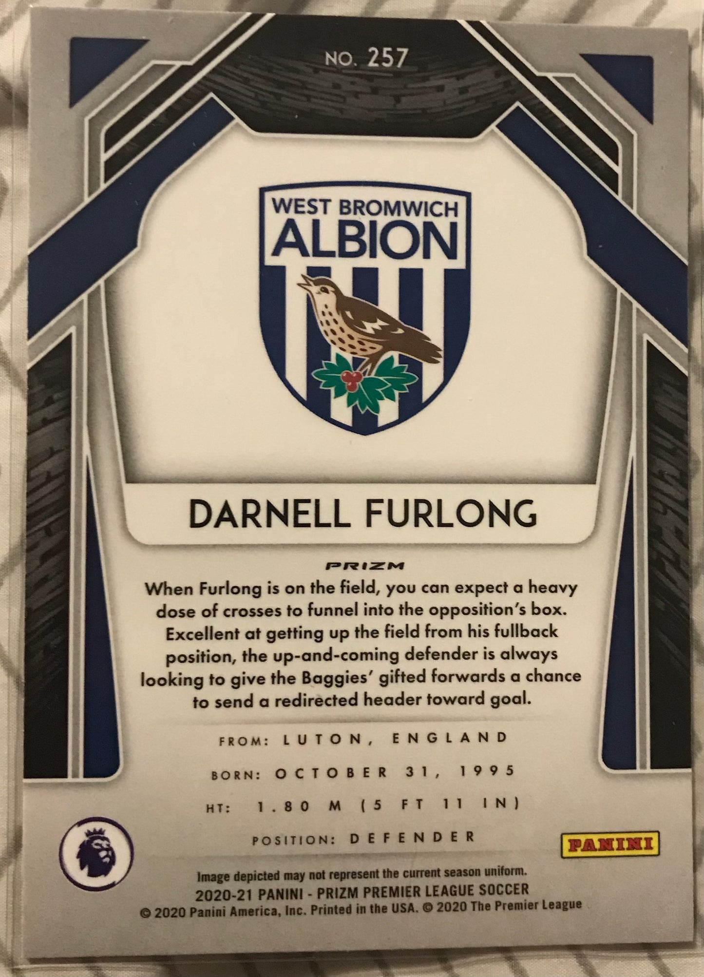 2020-21 Prizm Premier League Soccer #257 Darnell Furlong- West Bromwich RED ICE