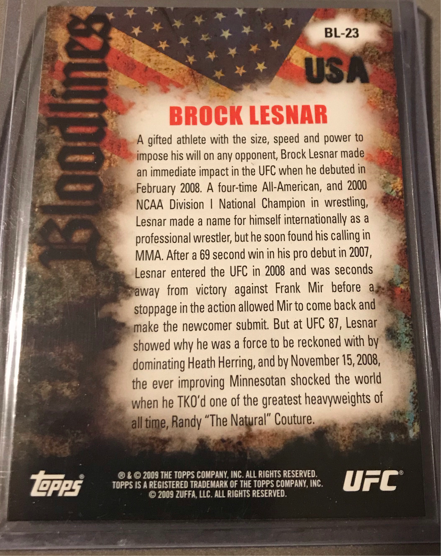 Topps UFC 2009 Round 2- Brock Lesnar “USA” Bloodlines Insert BL-23