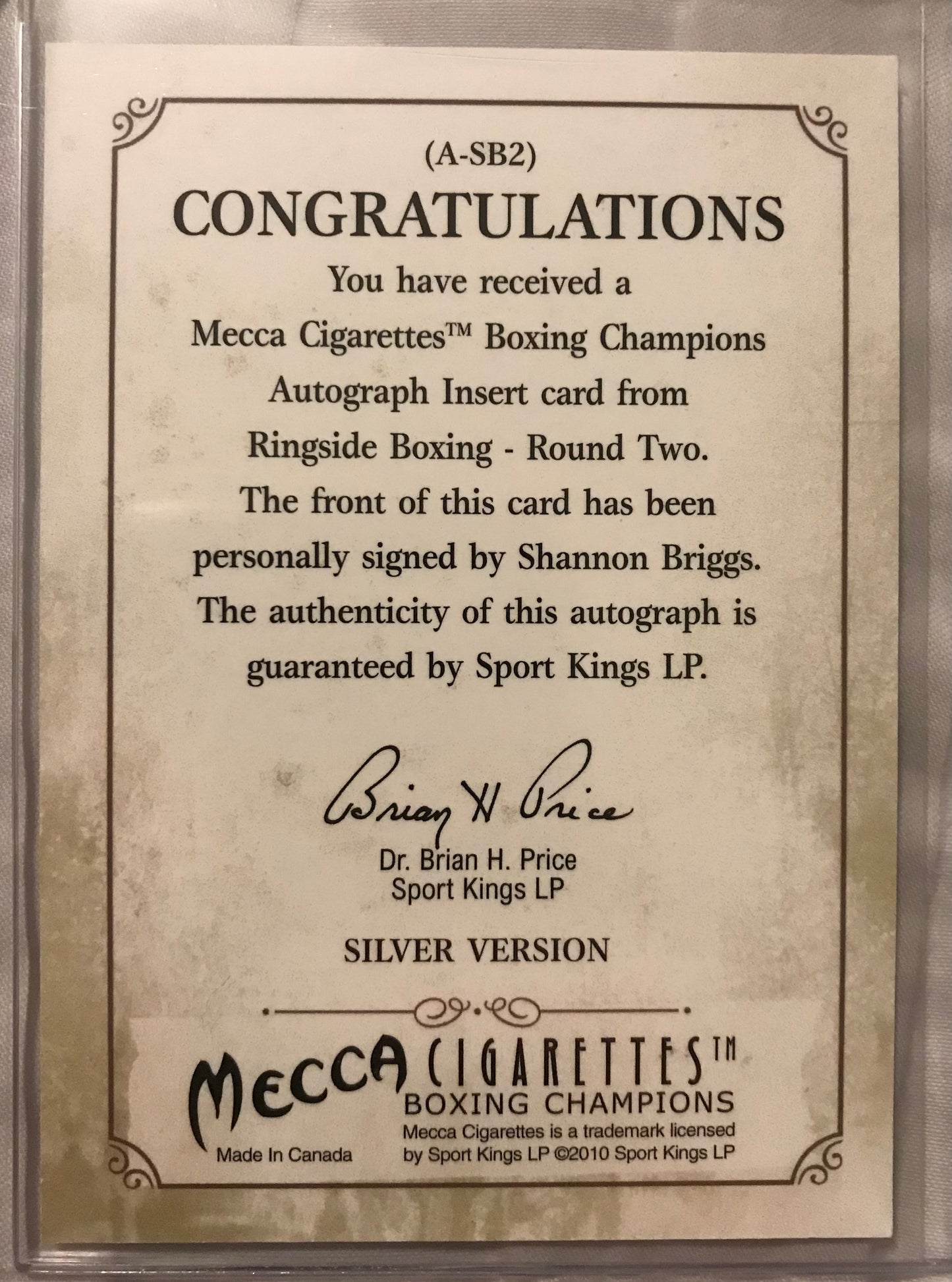 Ringside boxing round 2 Shannon Briggs A-SB2 auto /100