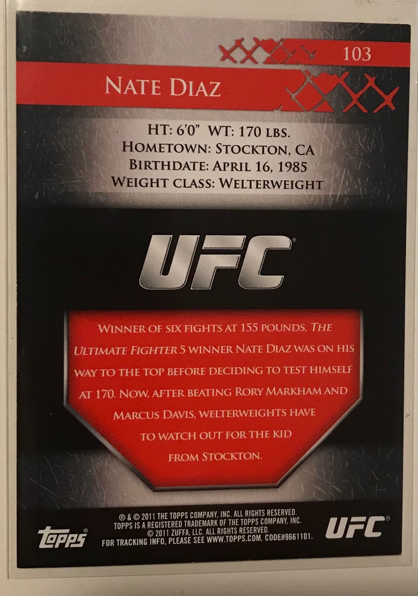 2011 Topps UFC Nate Diaz Title Shot  #103 - Gold