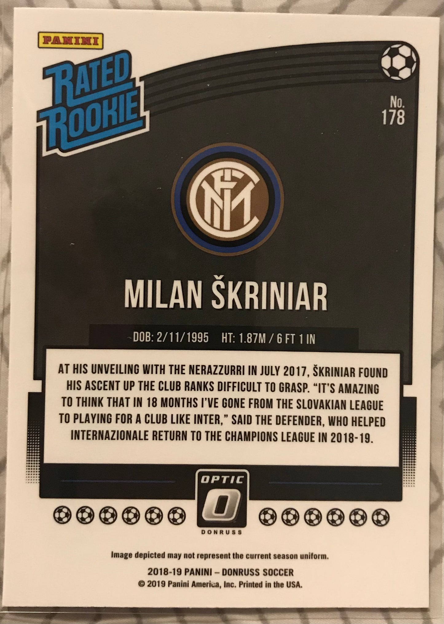 2018-19 Panini Donruss Optic Milan Skriniar Inter Milan Rated Rookie SP 178