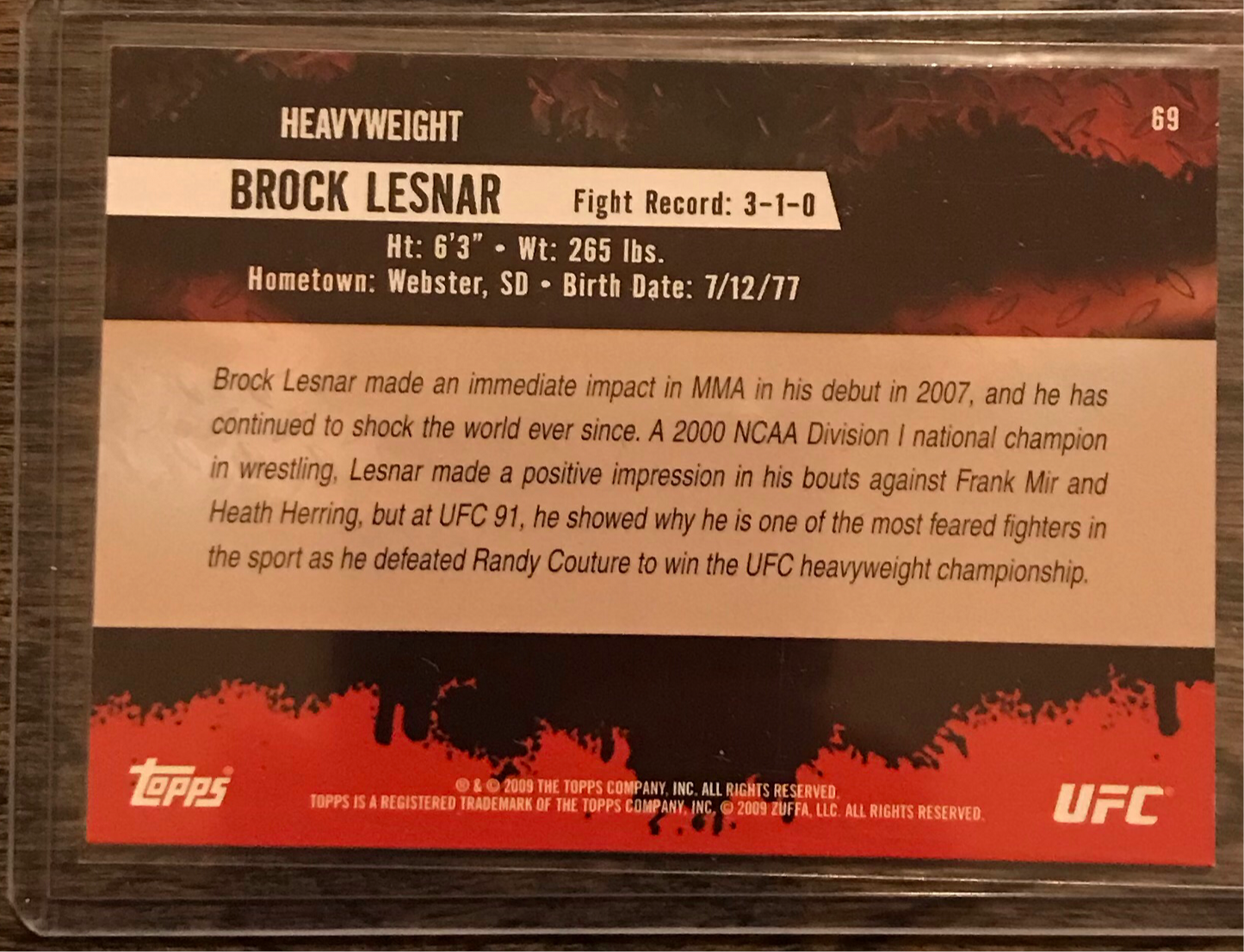 Topps UFC 2009 Round 2- Brock Lesnar #69