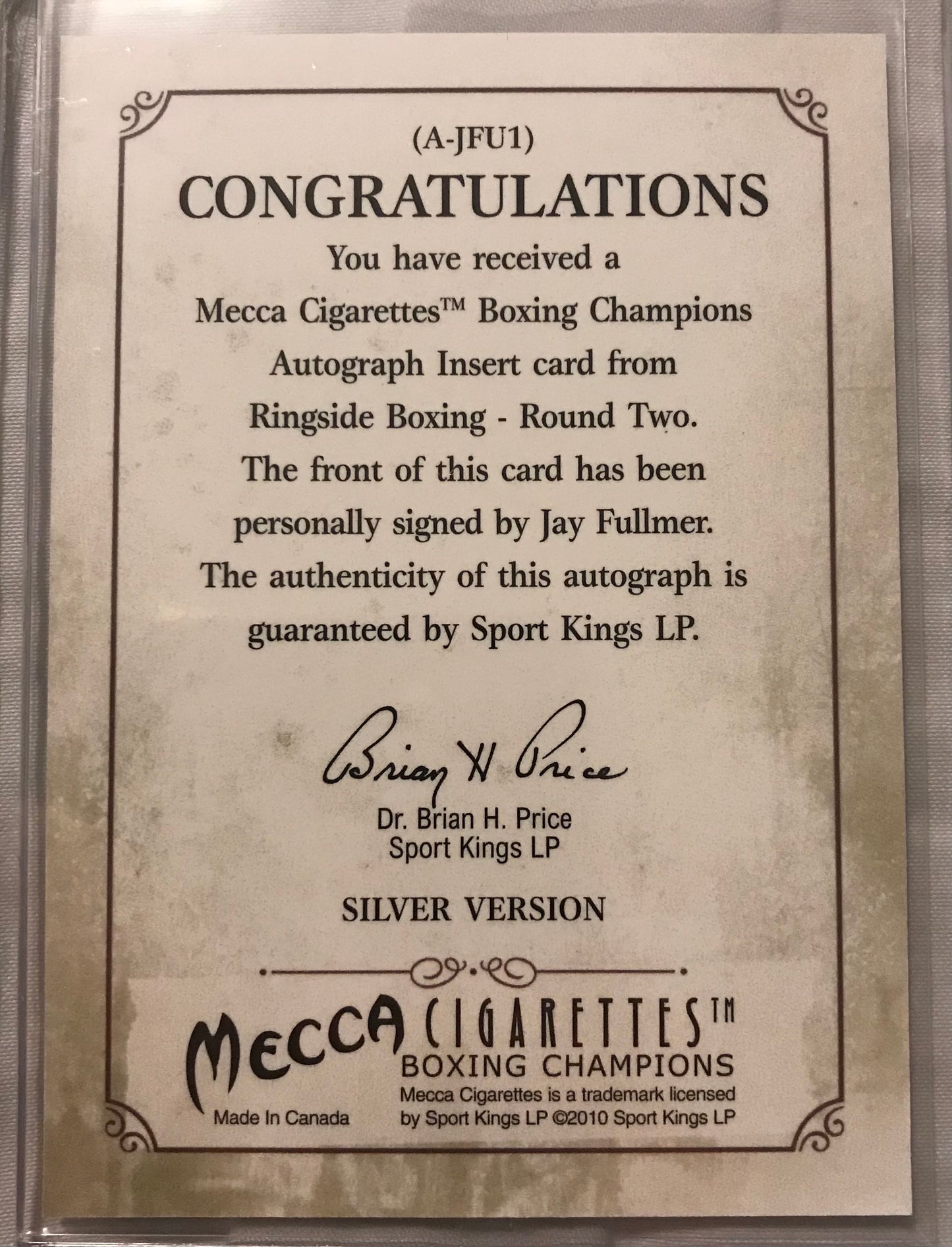 Ringside boxing round 2 Jay Fullmer A-JFU1 auto /100